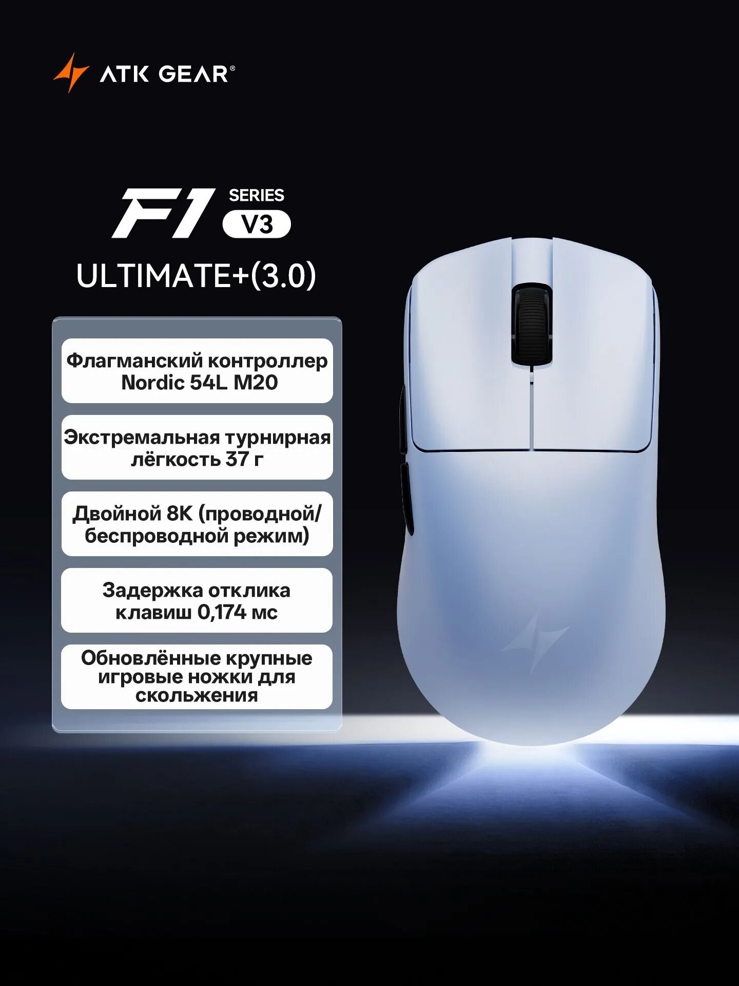 ATK Blazing Sky F1 V3 Ultimate+ игровая мышь беспроводная 8K Hz PAW3955 50000 DPI 37 г