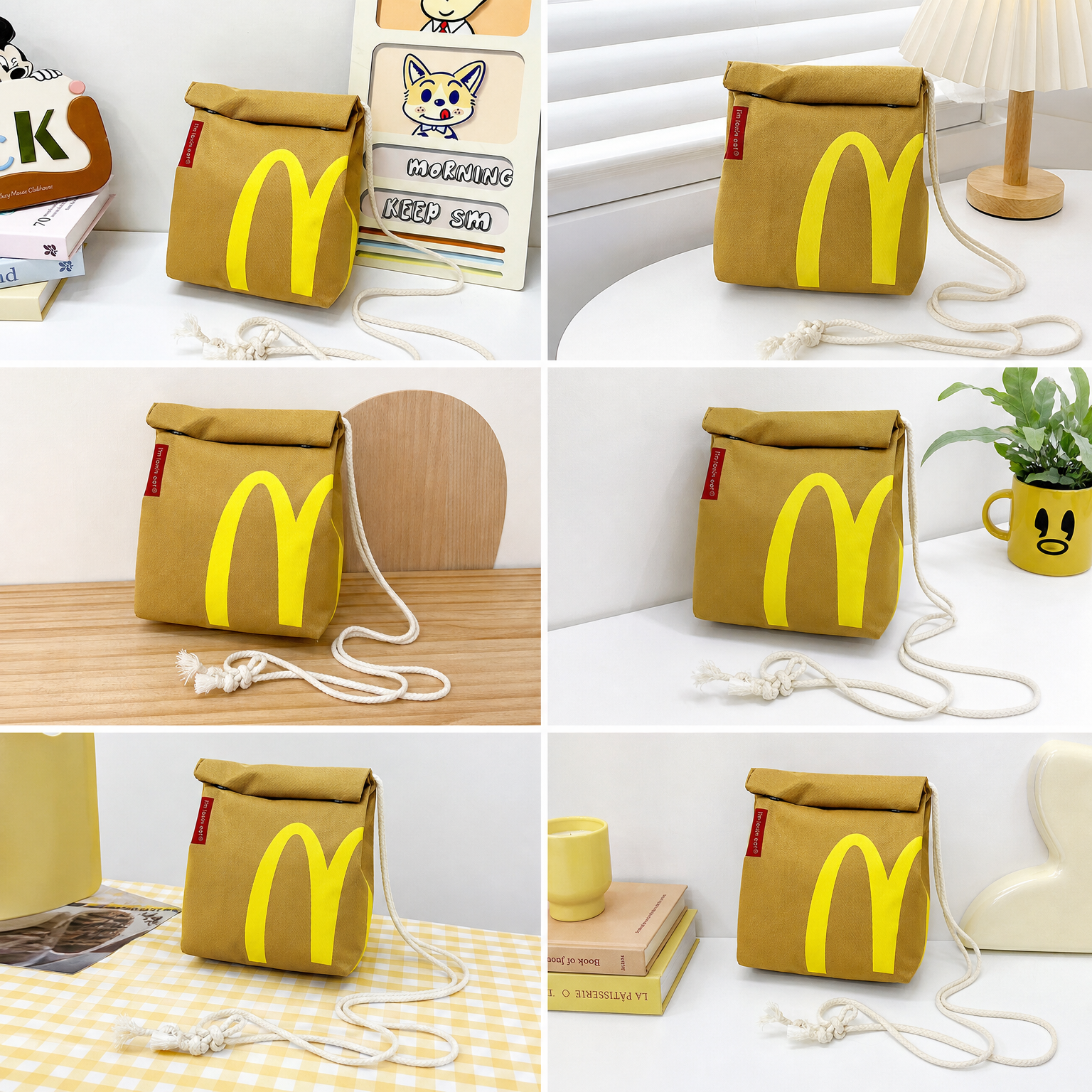 Рюкзак McDonald`s, школьный, унисекс, для средней и старшей школы, бежевый, нейлон (Объем: 13 л)