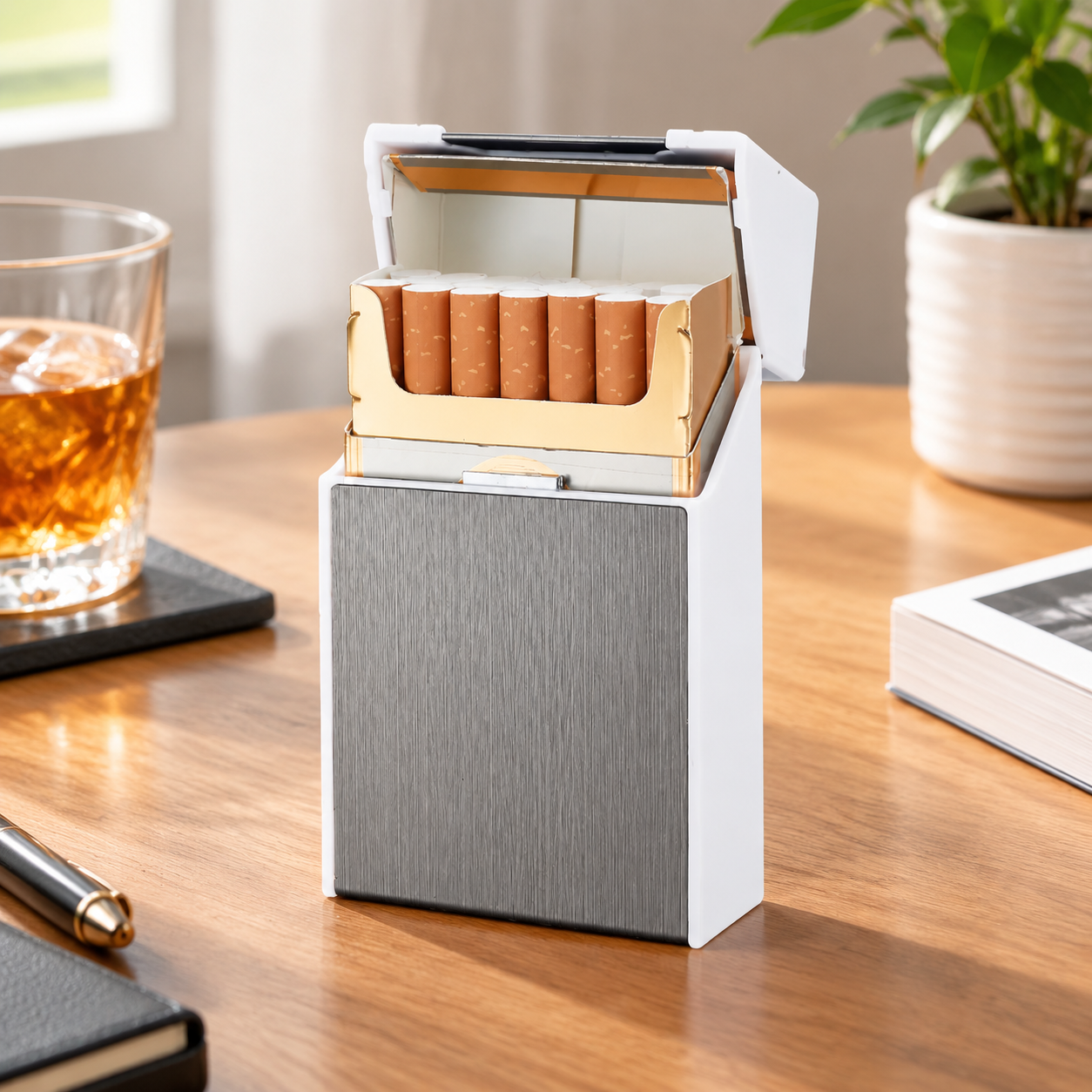 Портсигар металлический с USB зажигалкой, на магните, цвет серебро, 10х6х3 см, FatCat (Цвет товара: серебристый; Объем: 0.18 л)