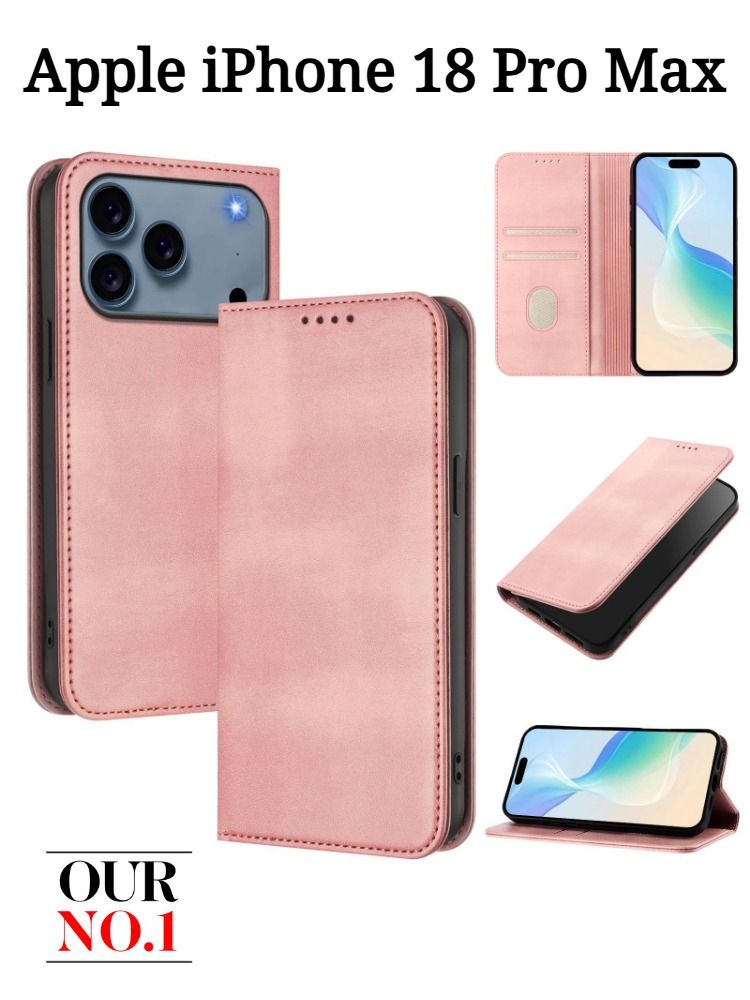 Кожаный чехол-книжка для Apple iPhone 18 Pro Max (Эпл Айфон 18 Про Макс)с отделениями для карт и кошельком, Функция блокировки RFID