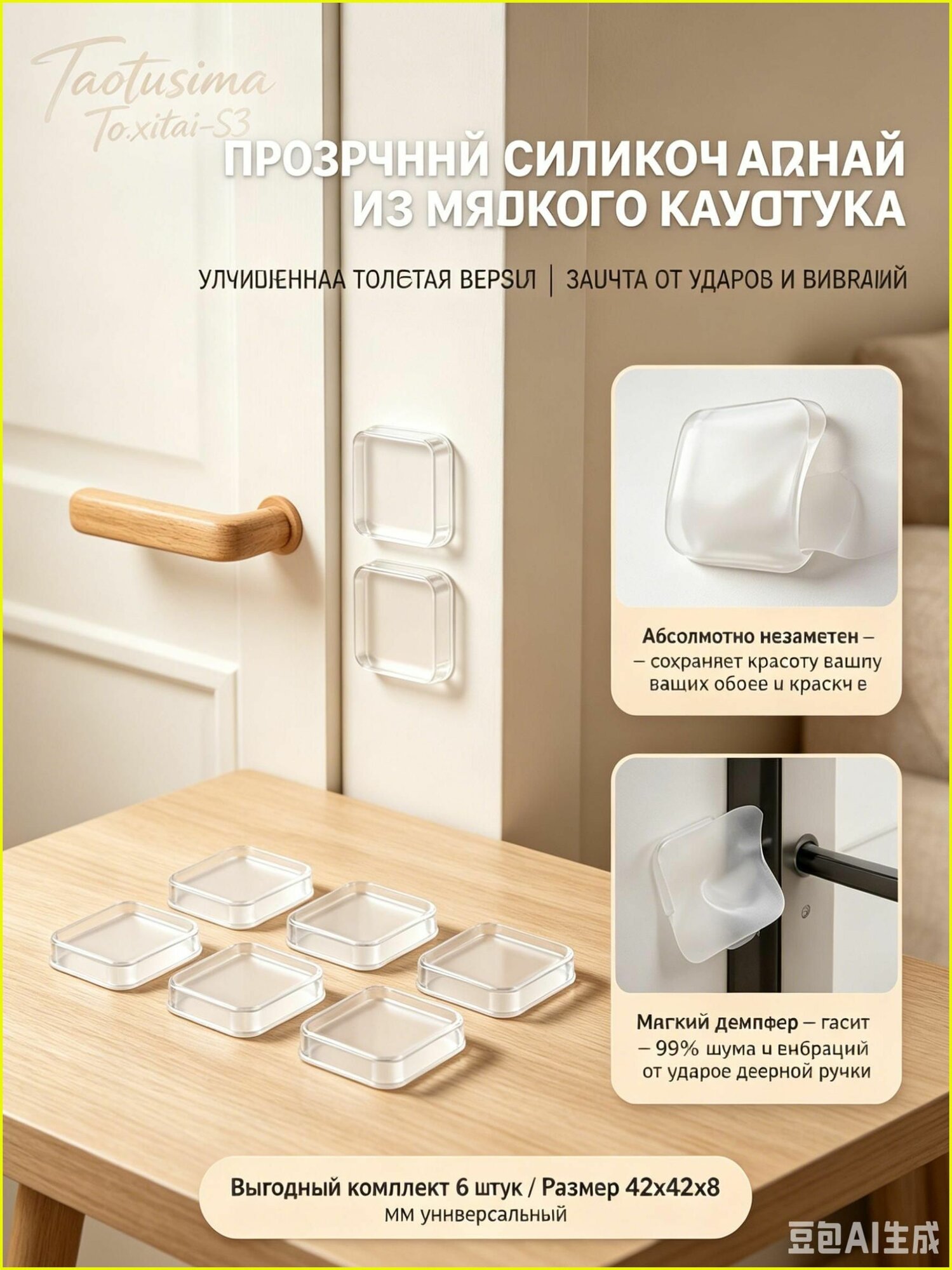 Ограничитель для двери, силиконовый самоклеящийся, прозрачный ограничитель и демпфер на стену от ударов ручки - модель