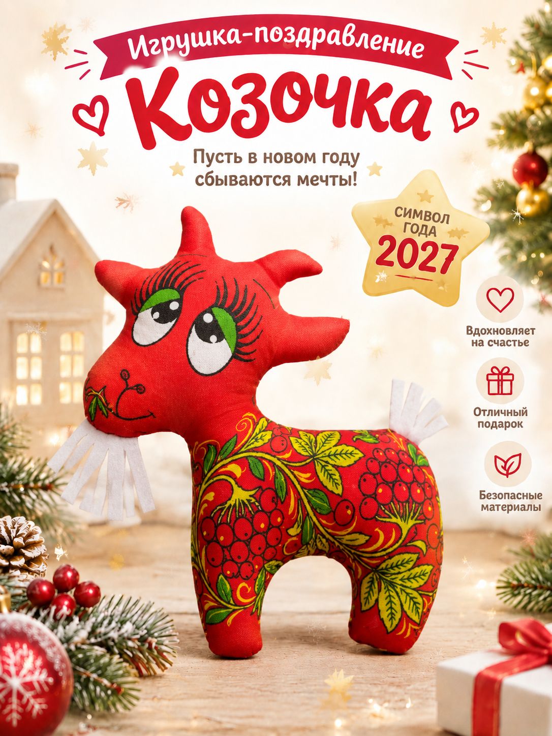 Мягкая игрушка Козочка, подарок на Новый 2027 год