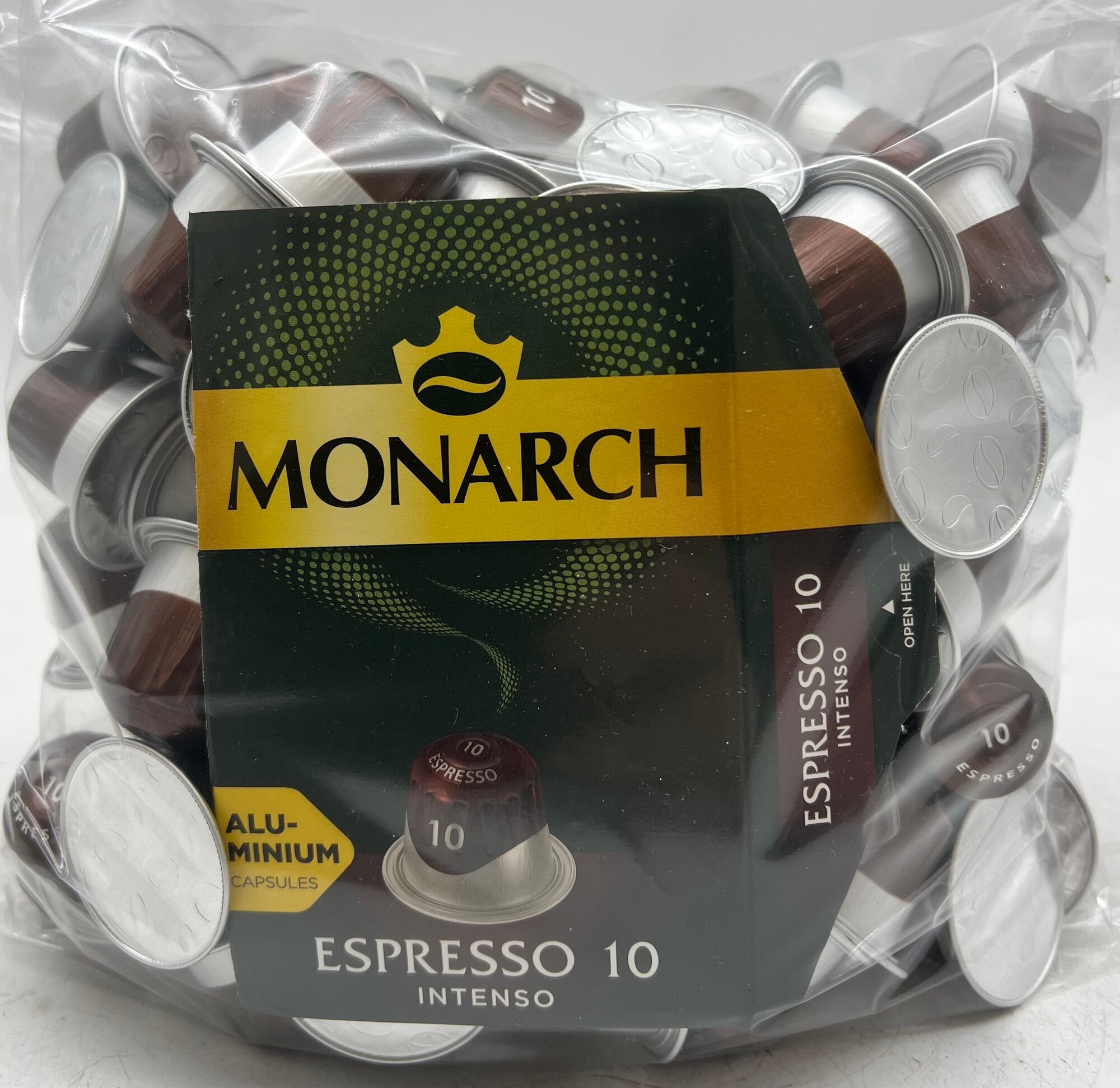 100 Капсул Кофе для кофемашин Nespresso Monarch "Espresso 10 Intenso" Без Заводских коробок в zip-lock пакете. Интенс 10
