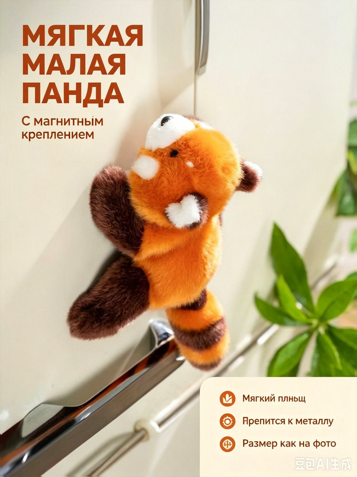 Плюшевая малая панда с ароматом и магнитными лапками, 15 см