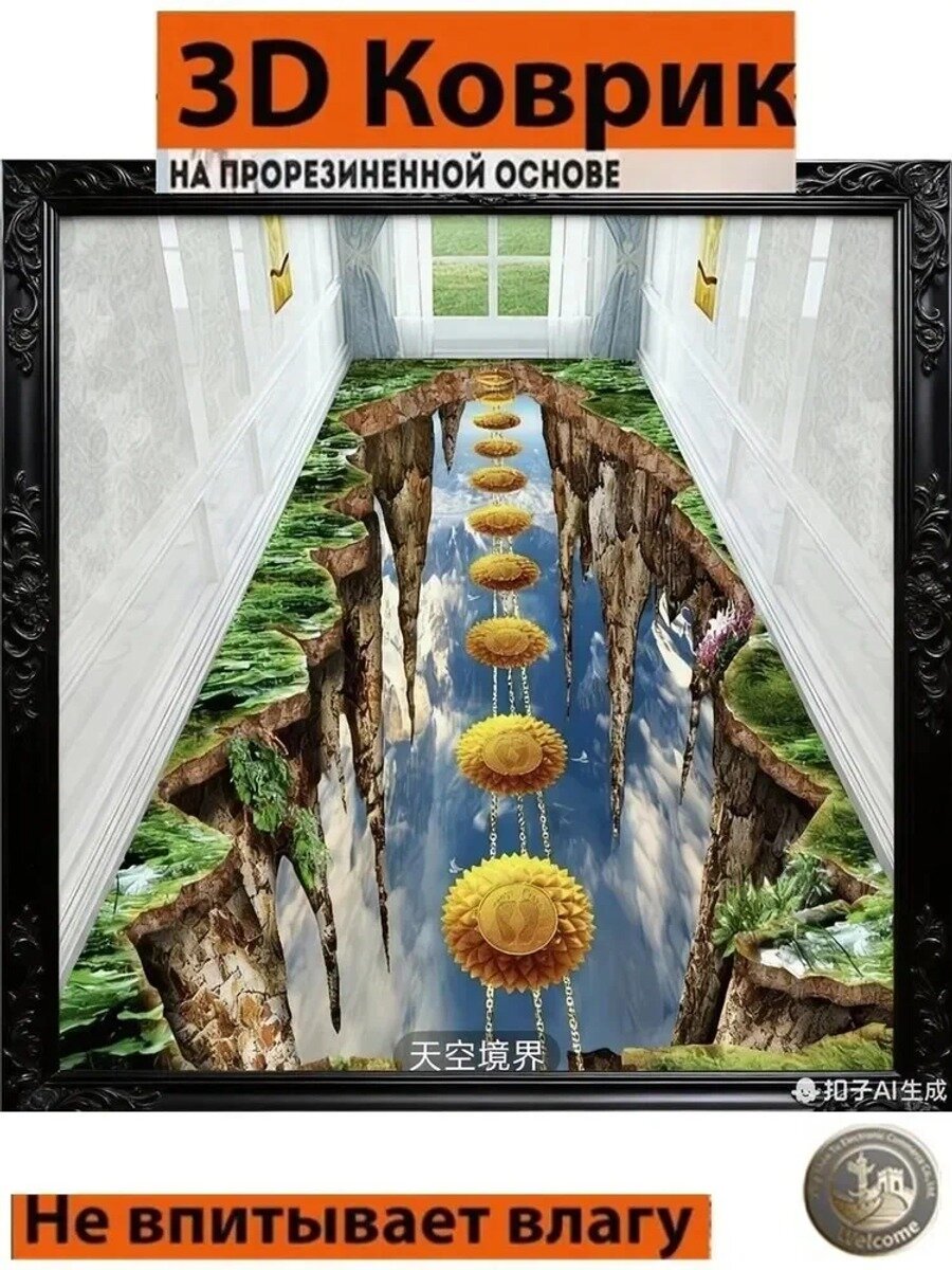 Ковер дорожка орхидеи на досках 120x300 см, искусственный войлок, 3D-эффект