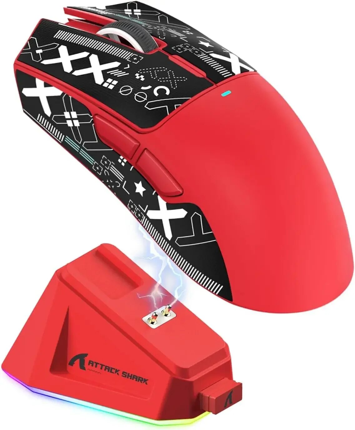 Беспроводная игровая мышь Attack Shark X11 с зарядной док-станцией 22000 DPI Red with Tape
