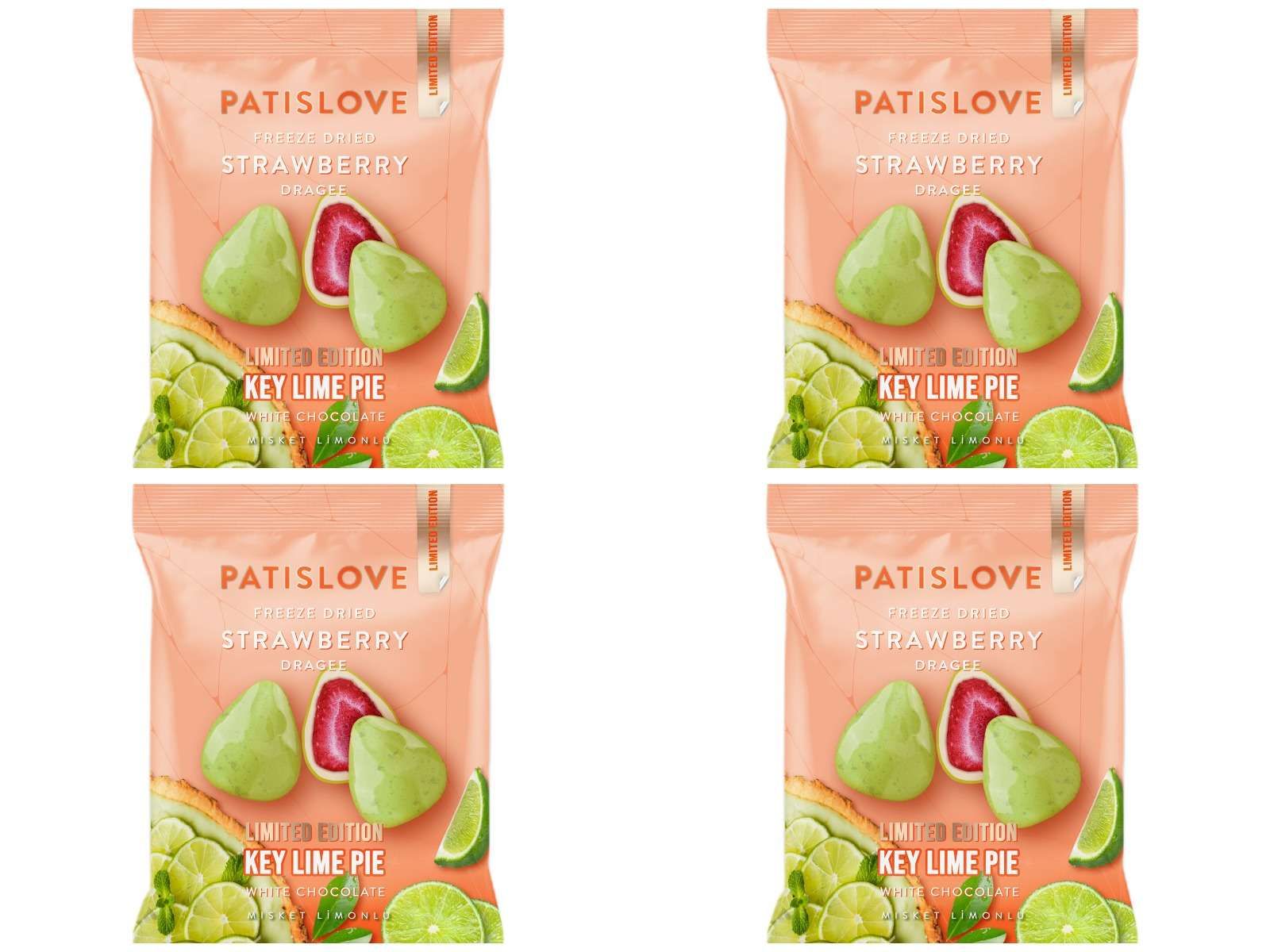 Patislove Драже клубника-белый шоколад-лайм, 50 г, 4 уп.