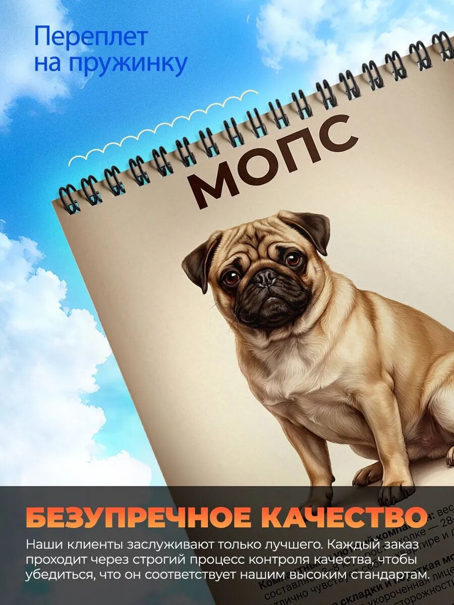 Блокнот А6 - Мопс — фото 1