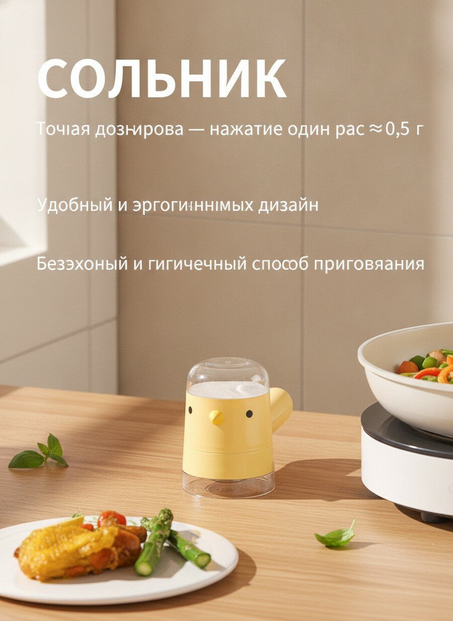 Маленькая жёлтая бутылочка для домашнего использования с дозирующим механизмом, предназначенная для хранения специй