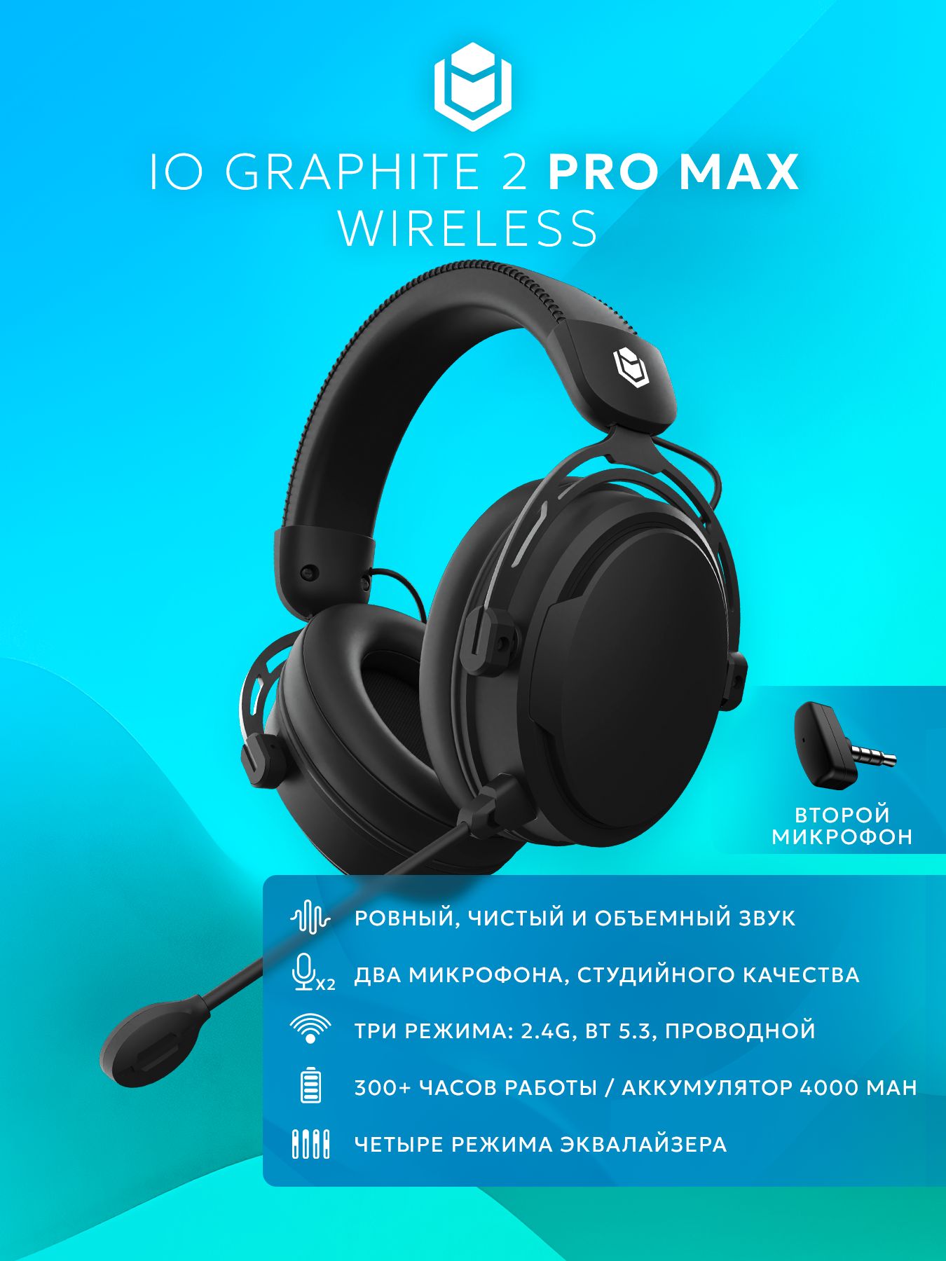 IO by Red Square Graphite 2 Pro Max Wireless Беспроводные полноразмерные наушники, черные