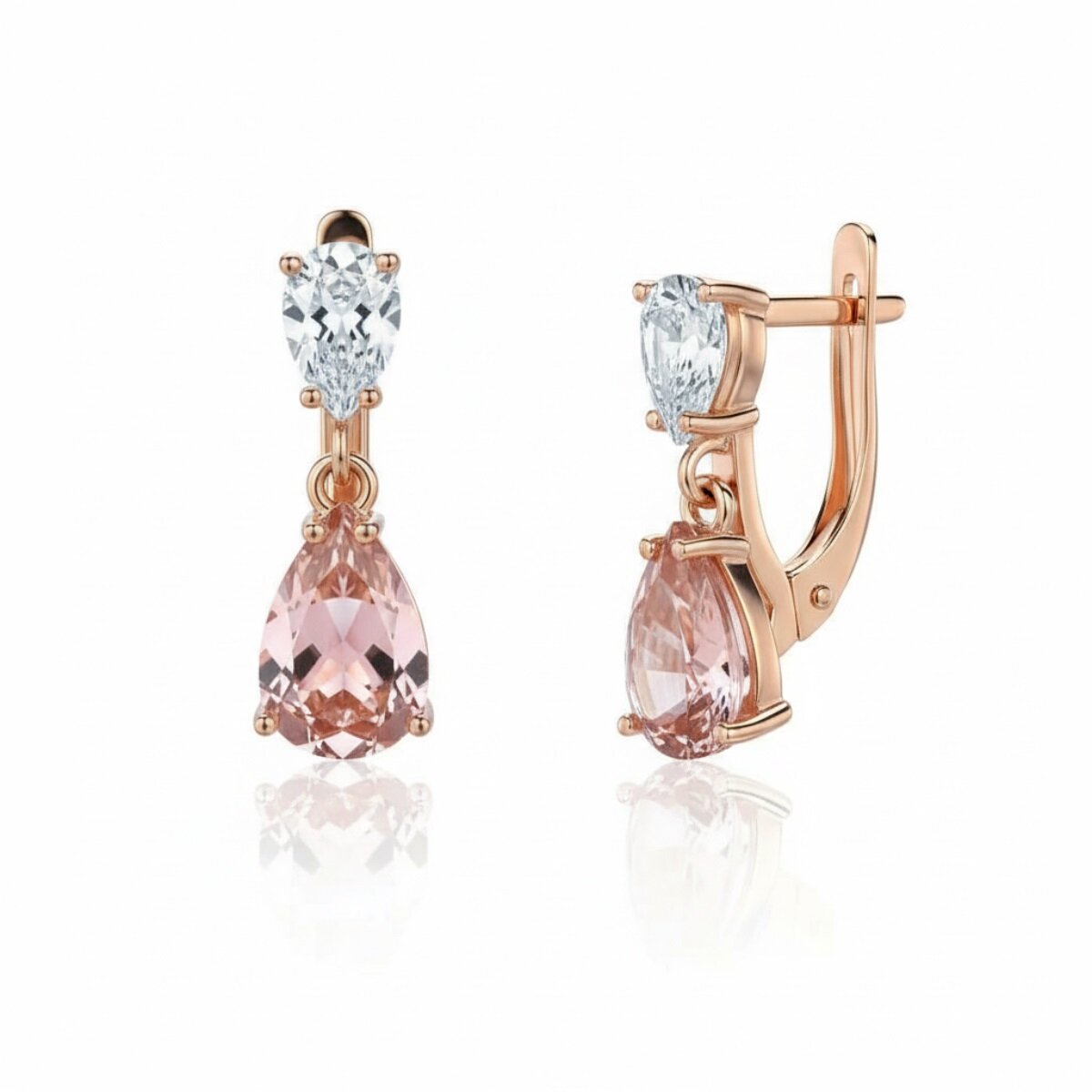 Серьги Эстет, красное золото, 585 проба, фианит, морганит
