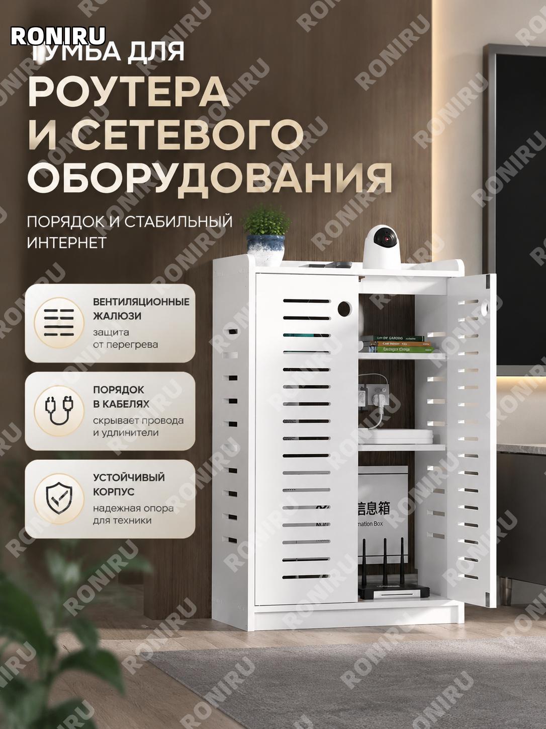 Короб для роутера с жалюзи белый PVC 50×80×25 см органайзер для ТВ приставки и сетевого оборудования для дома.