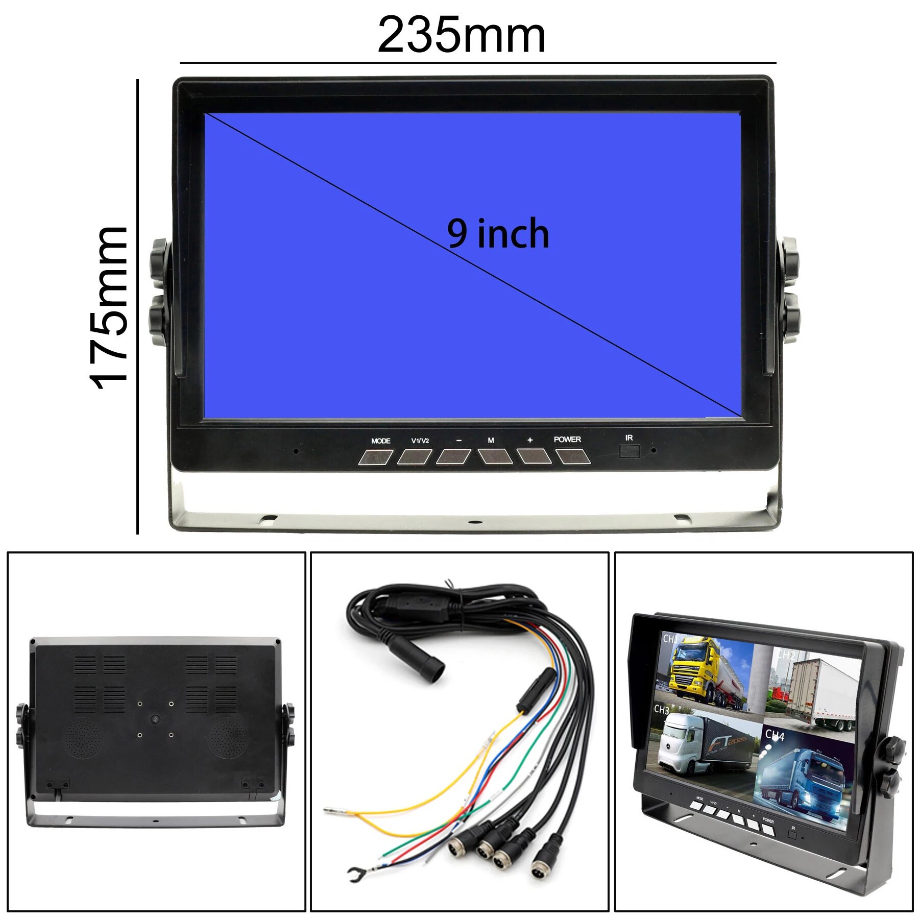 Uvusee 9-дюймовый TFT ЖК-монитор 800X480 HD 4-канальный четырехканальный разделенный 9inch Monitor