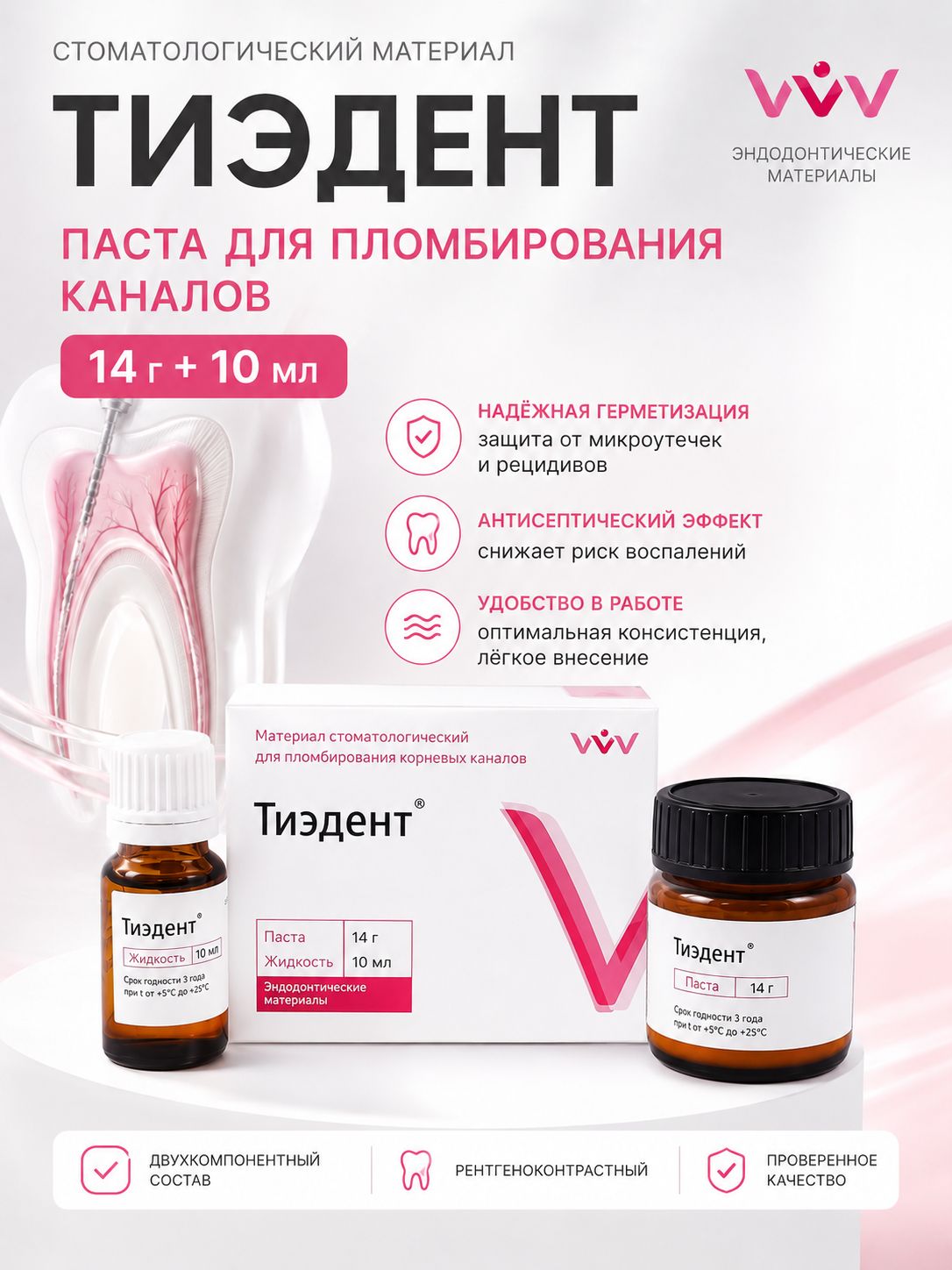 Тиэдент паста для пломбирования каналов, 14 г + 10 мл