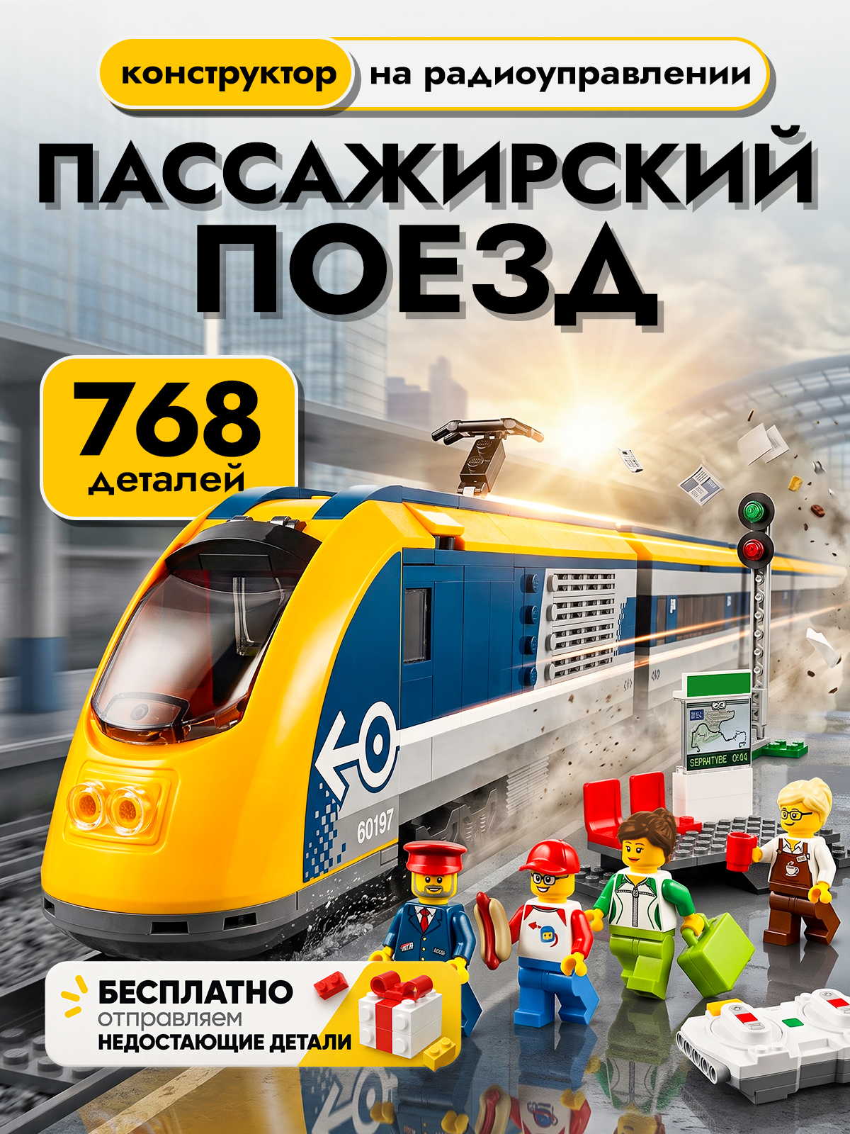 Конструктор "Пассажирский Поезд" , City , 768 деталей , пластик