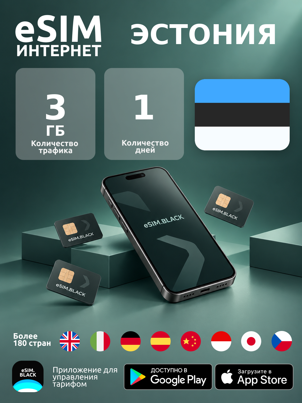 Эстония/1 день/3 ГБ - eSIM для мобильного интернета ( iPhone | Android ).