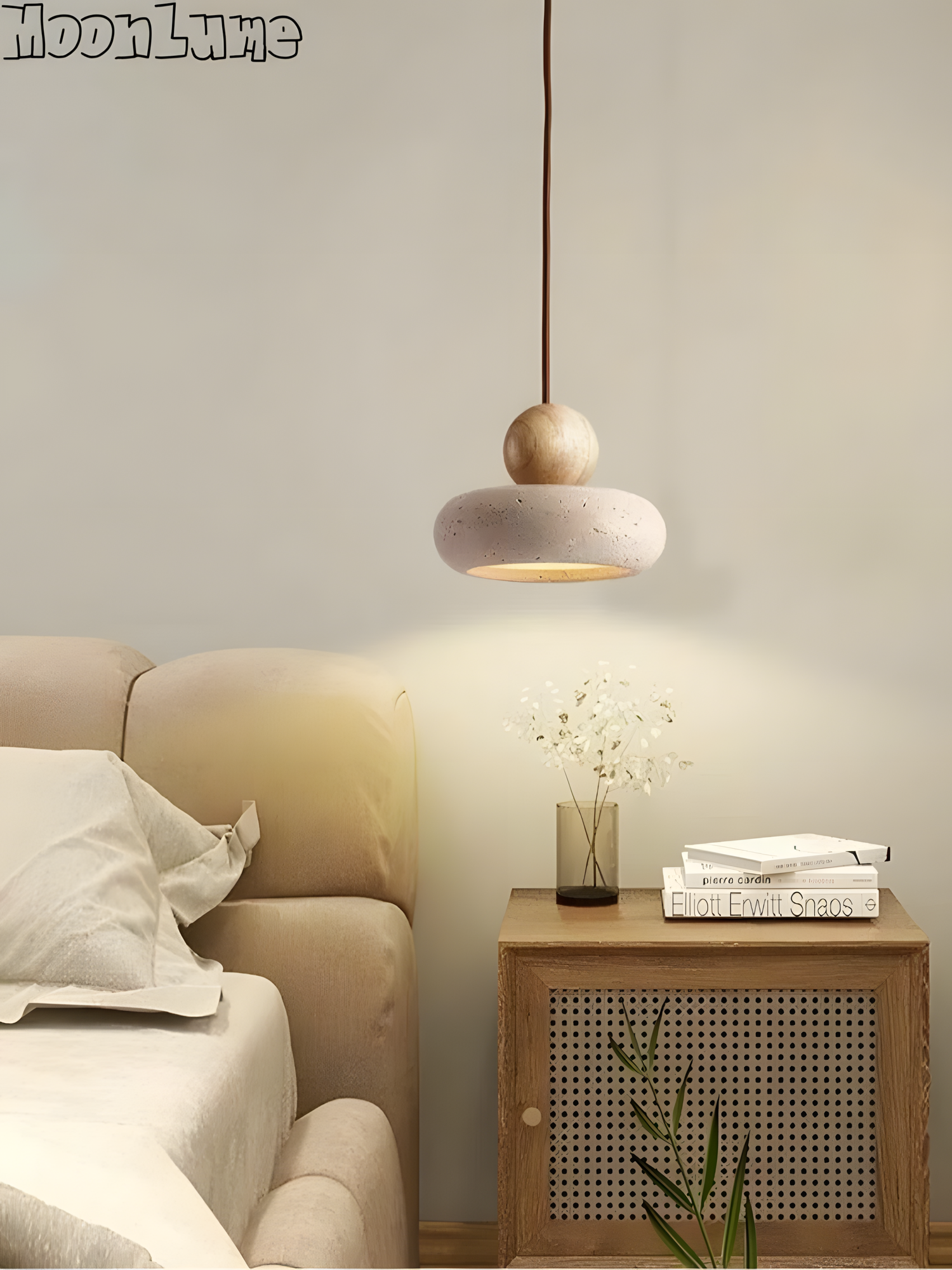 Люстра подвесная MoonLume Lighting Store в стиле ваби-саби, из искусственного мрамора и дерева, с тремя режимами освещен