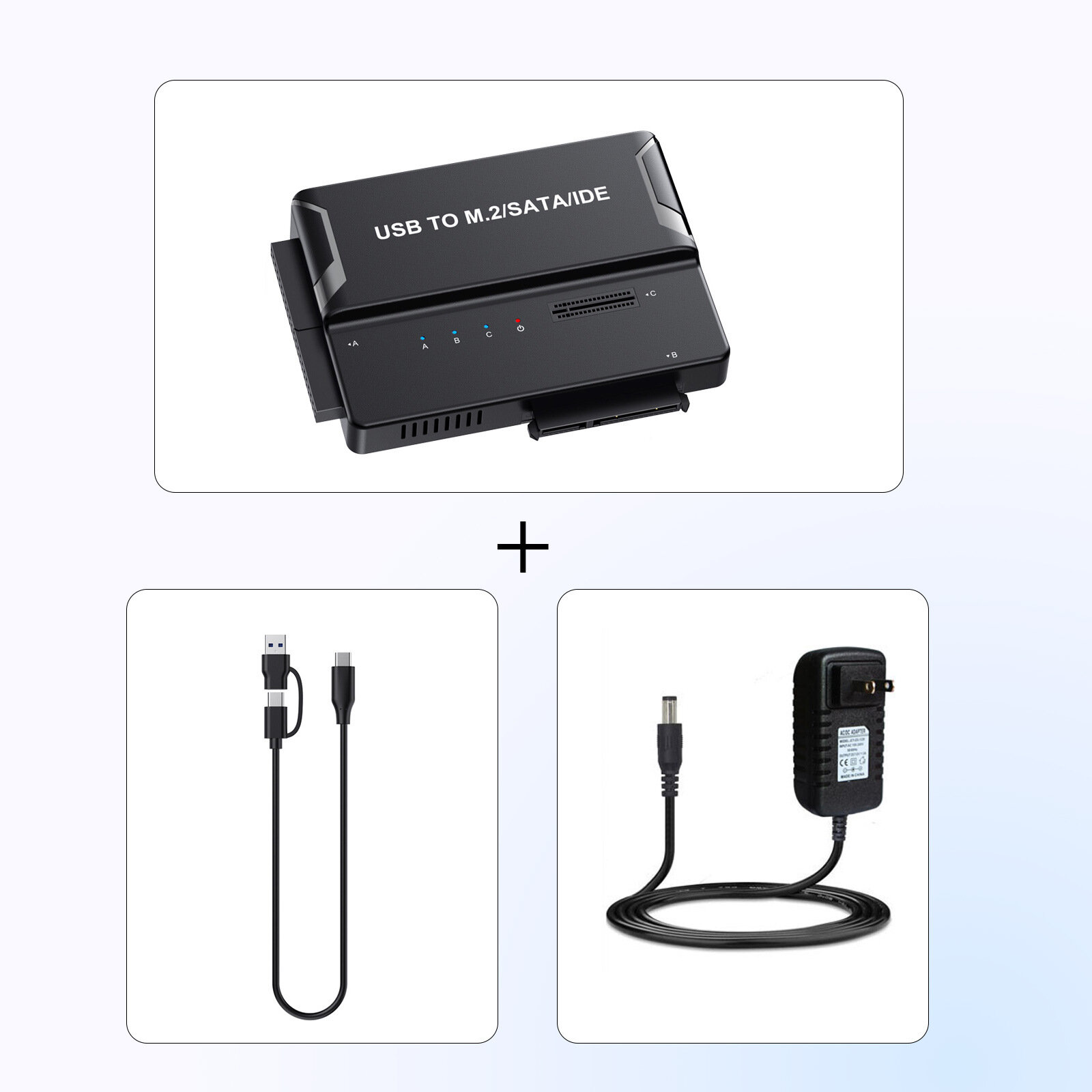 Адаптер M.2 NVMe SATA IDE на USB 3.2 Type-C для HDD SSD с вилкой US и одинарным кабелем
