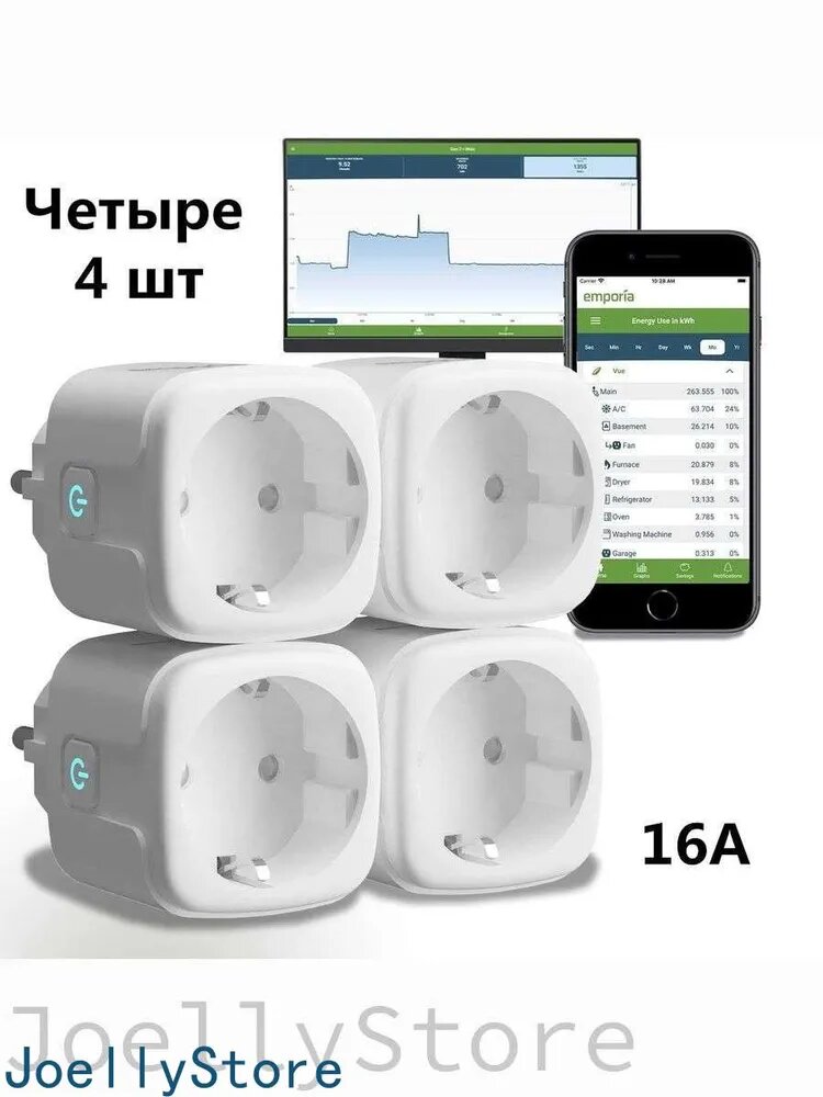 Умная розетка Wi-Fi с модулем TUYA Управление через приложение, голосом, мониторинг энергопотребления, таймер для дома EU Version