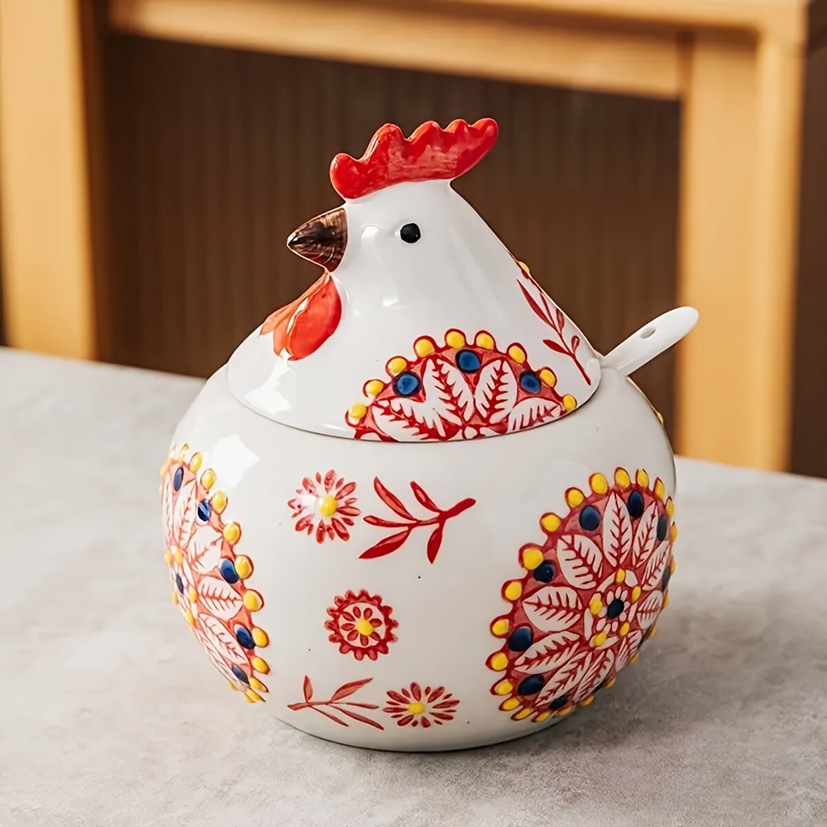 Керамическая банка для специй с крышкой в форме петуха, красный, 1 шт.