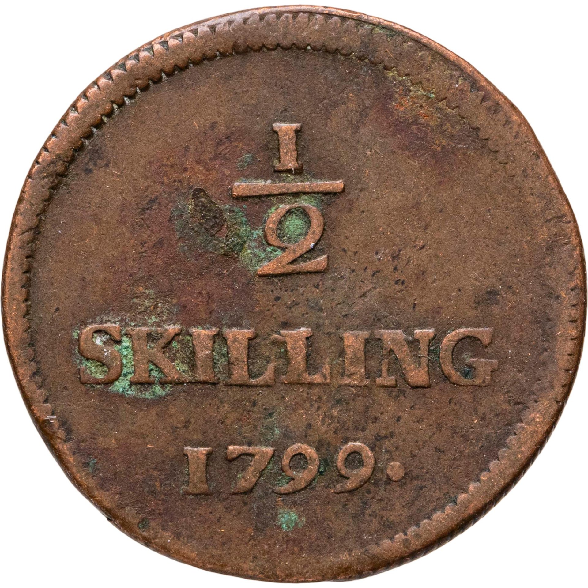 Швеция 1/2 скиллинга skilling 1799, Медь, в сохранности VF