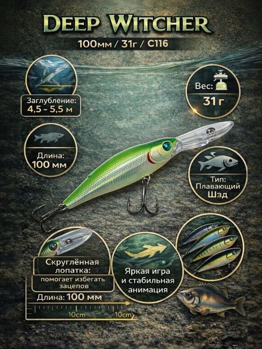 Воблер для троллинга German Deep Witcher 100 мм 31 гр C116