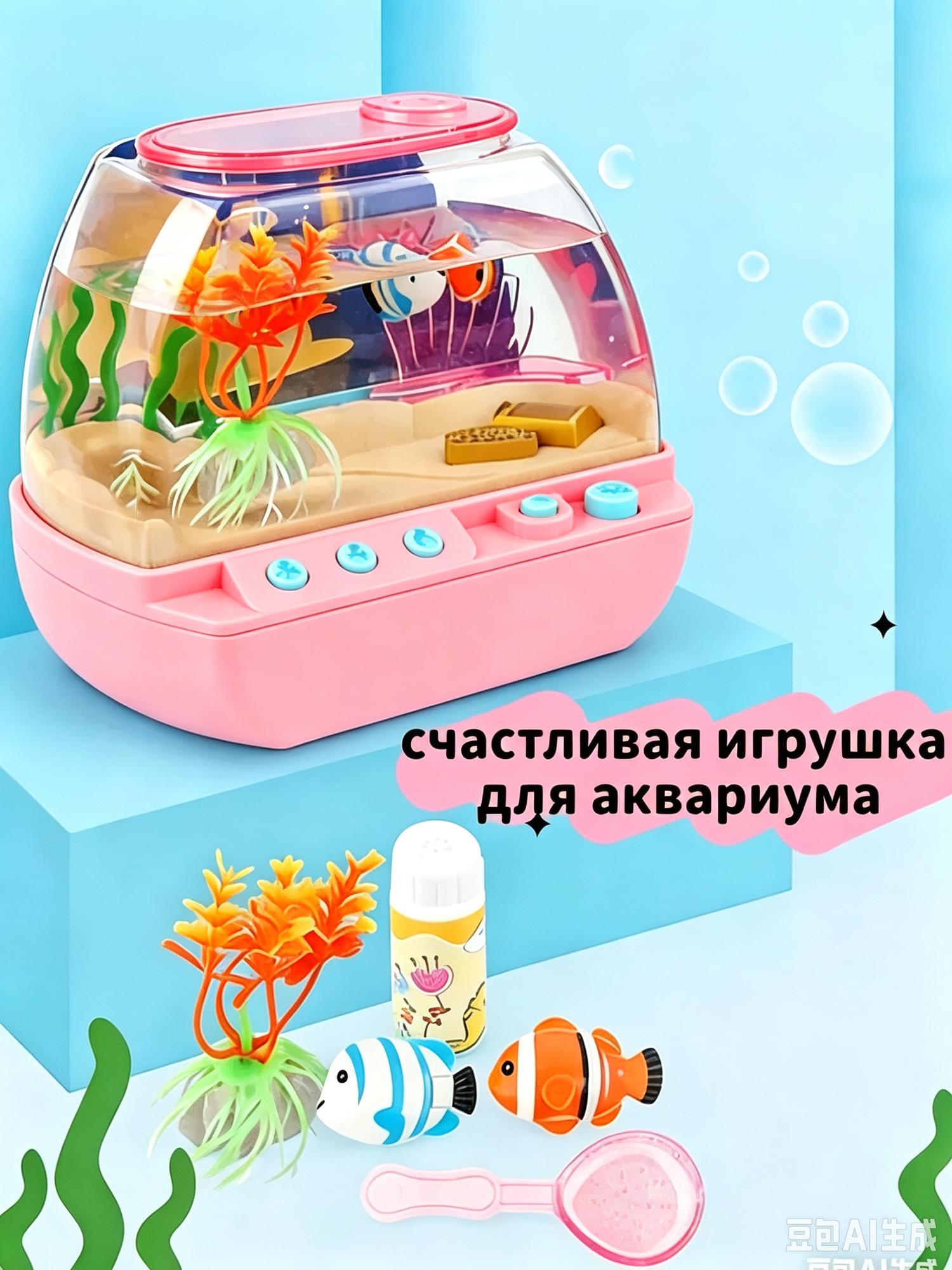 Детская игрушка аквариум, светящийся музыкальный игровой набор с рыбками
