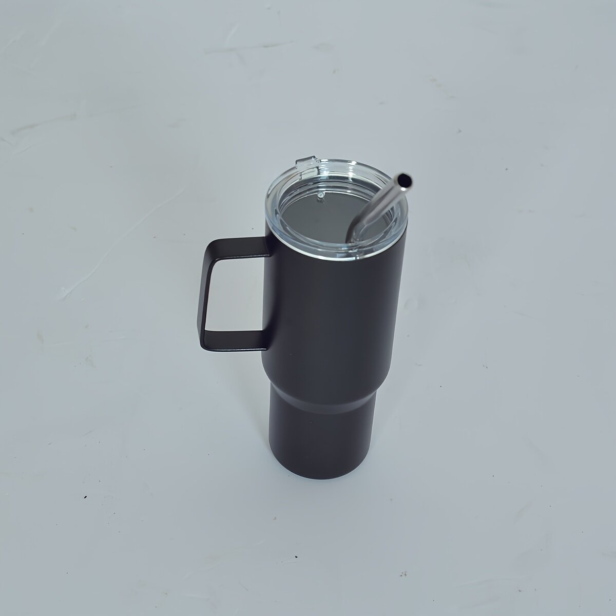 Термостакан из нержавеющей стали с двойными стенками, 5 oz, с ручкой и трубочкой, герметичная крышка, многоразовый, для путешествий и праздников, цвет: черный