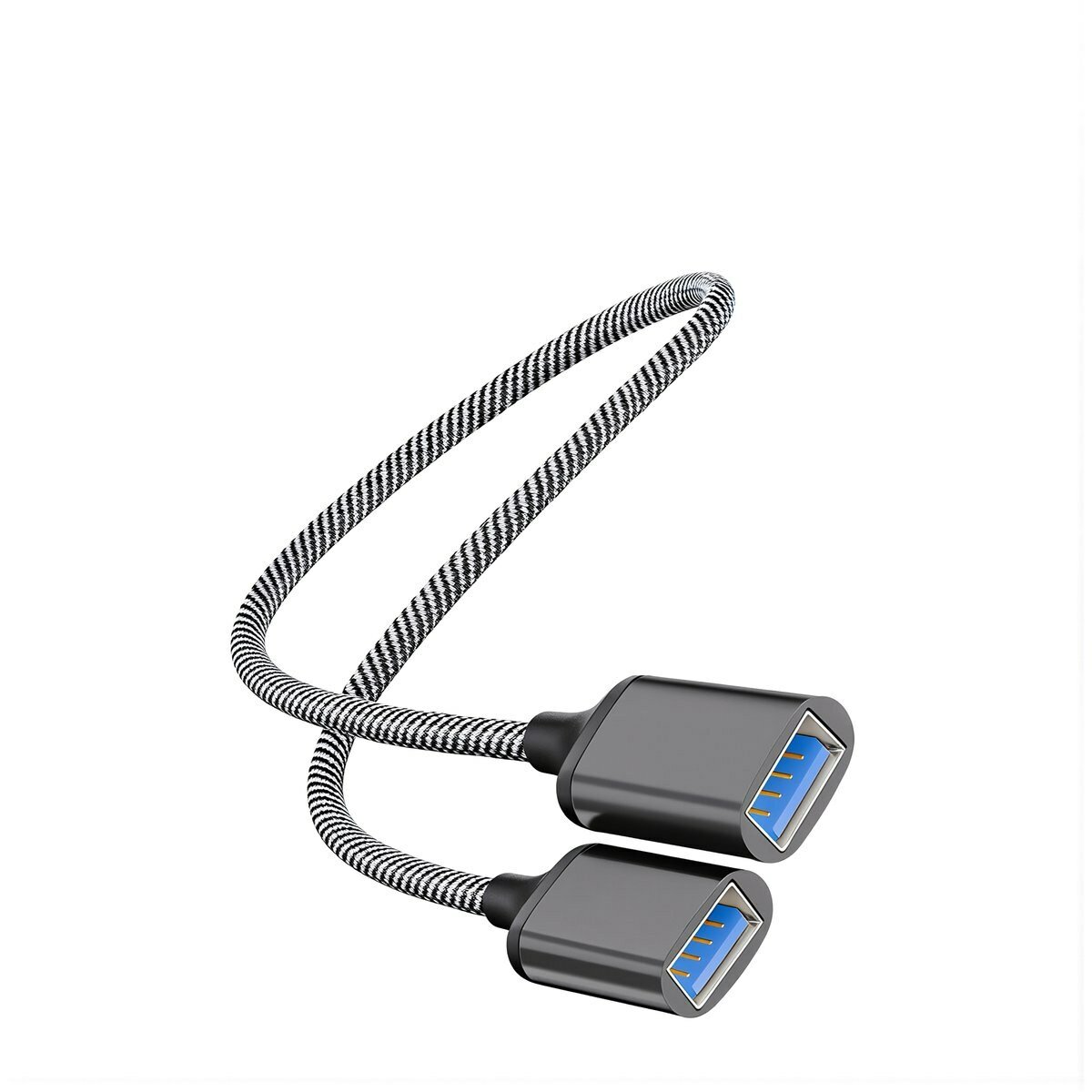 Адаптер Type-C на два порта USB 3.0 тканевый металлический серебристый для подключения периферии в машине