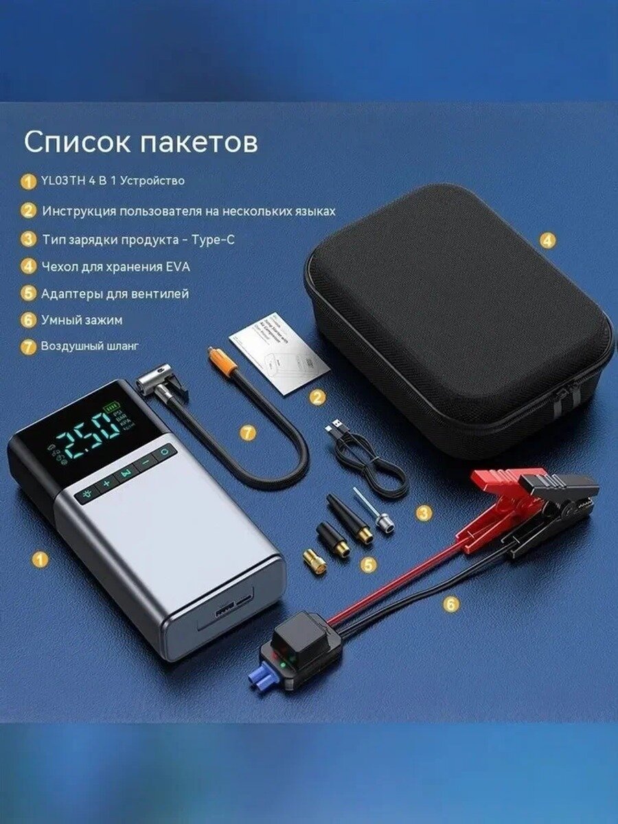 Устройство пуско-зарядное, Чехол для зарядного устройства, 12400 А•ч, макс. ток 1500 A, 180 мм
