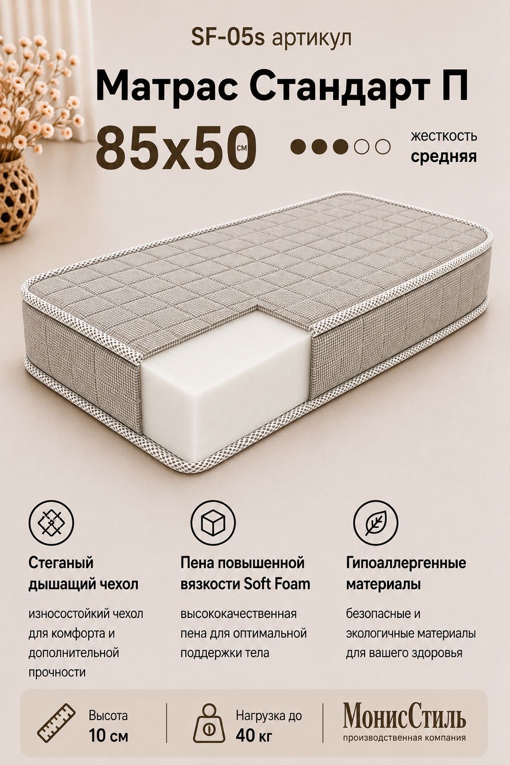 Матрас Стандарт детский 85*50*10 см арт. SF-05s