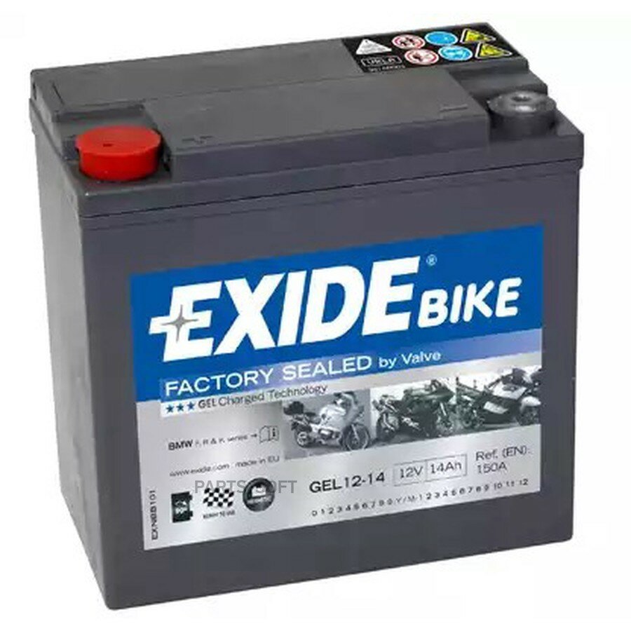 (204) GEL1214 EXIDE АКБ EXIDE мото GEL 12-14 12V 14 A/ч 150A 150x87x145 от официального дистрибьютора, EXIDE, артикул GEL1214