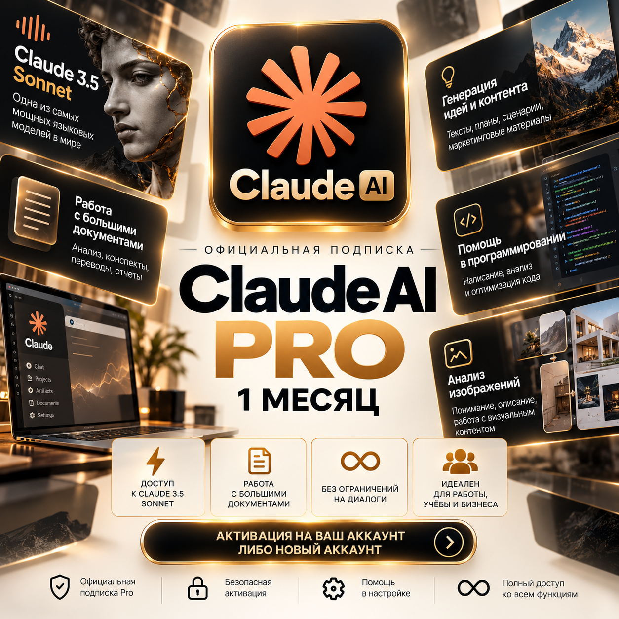Claude AI Pro 1 месяц — подписка , на ваш аккаунт активация (официальный доступ)