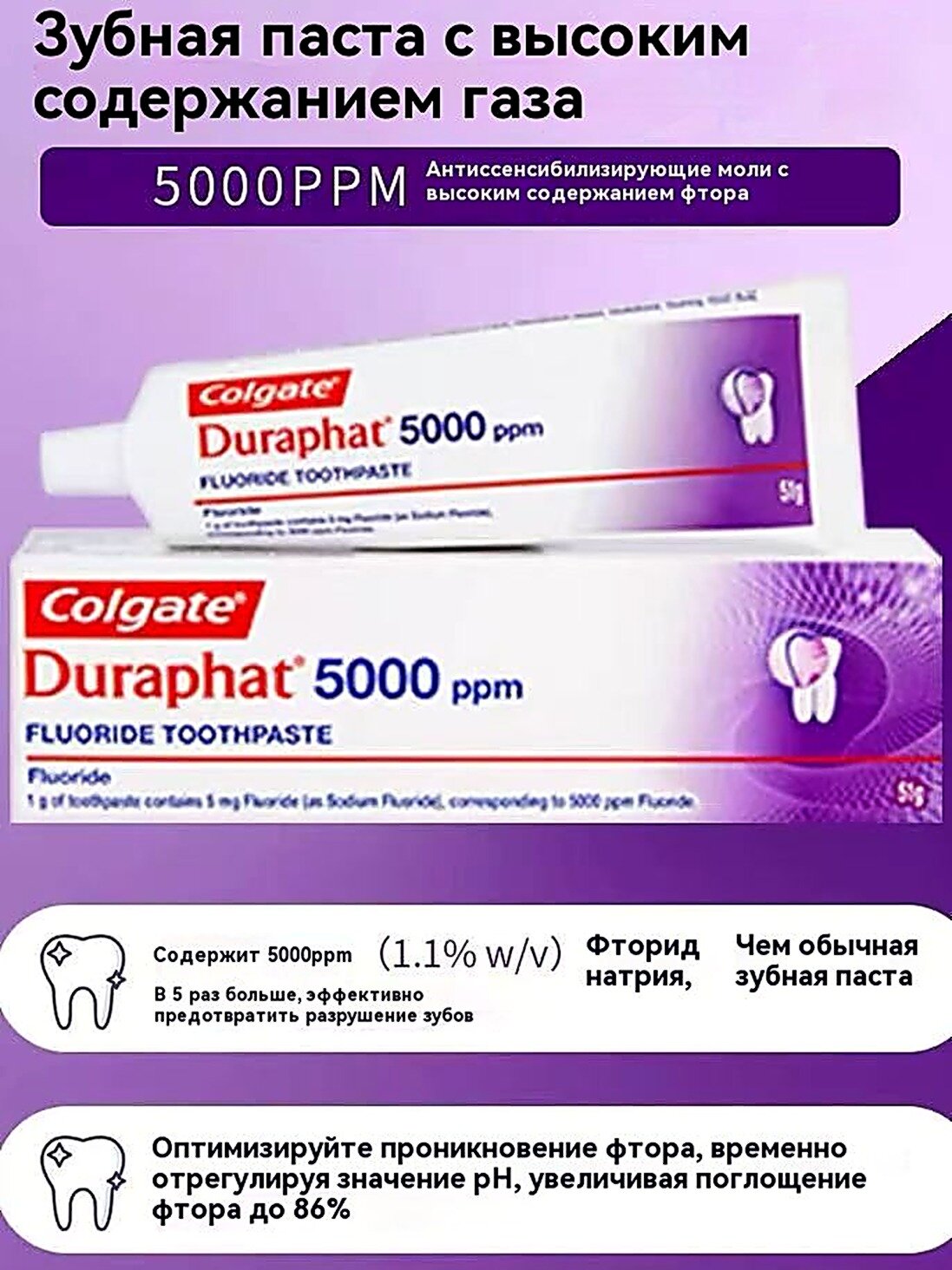 Colgate Зубная паста Duraphat 5000ppm, 51 г, Зубные пасты, Средства и предметы гигиены