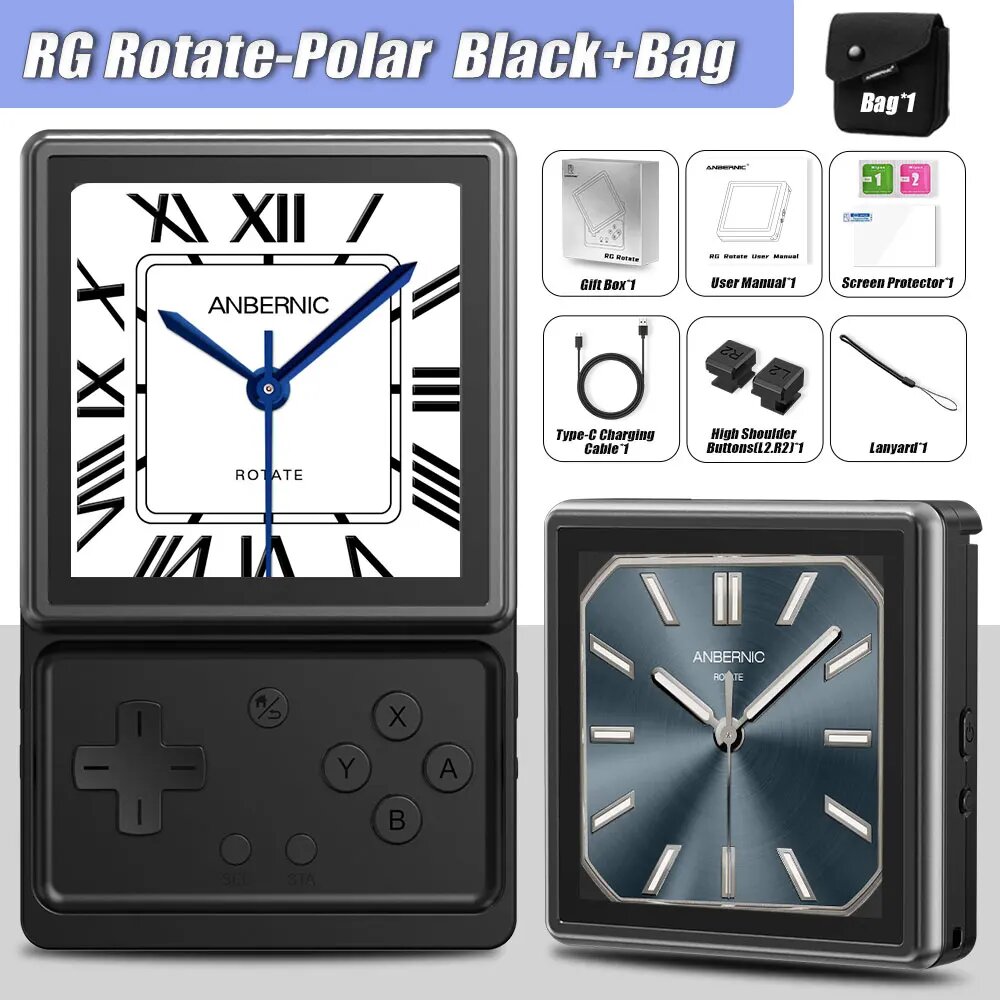 Anbernic RG Rotate серебристый алюминиевый портативный геймпад 3,5 дюйма With 256G, Black Bag