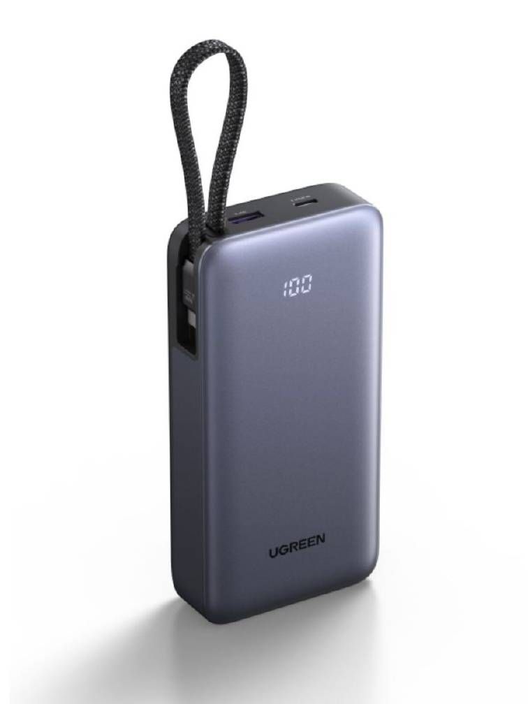 UGREEN PB537 20000 mah Внешний аккумулятор, серый космос, со встроенным кабелем, 95178B