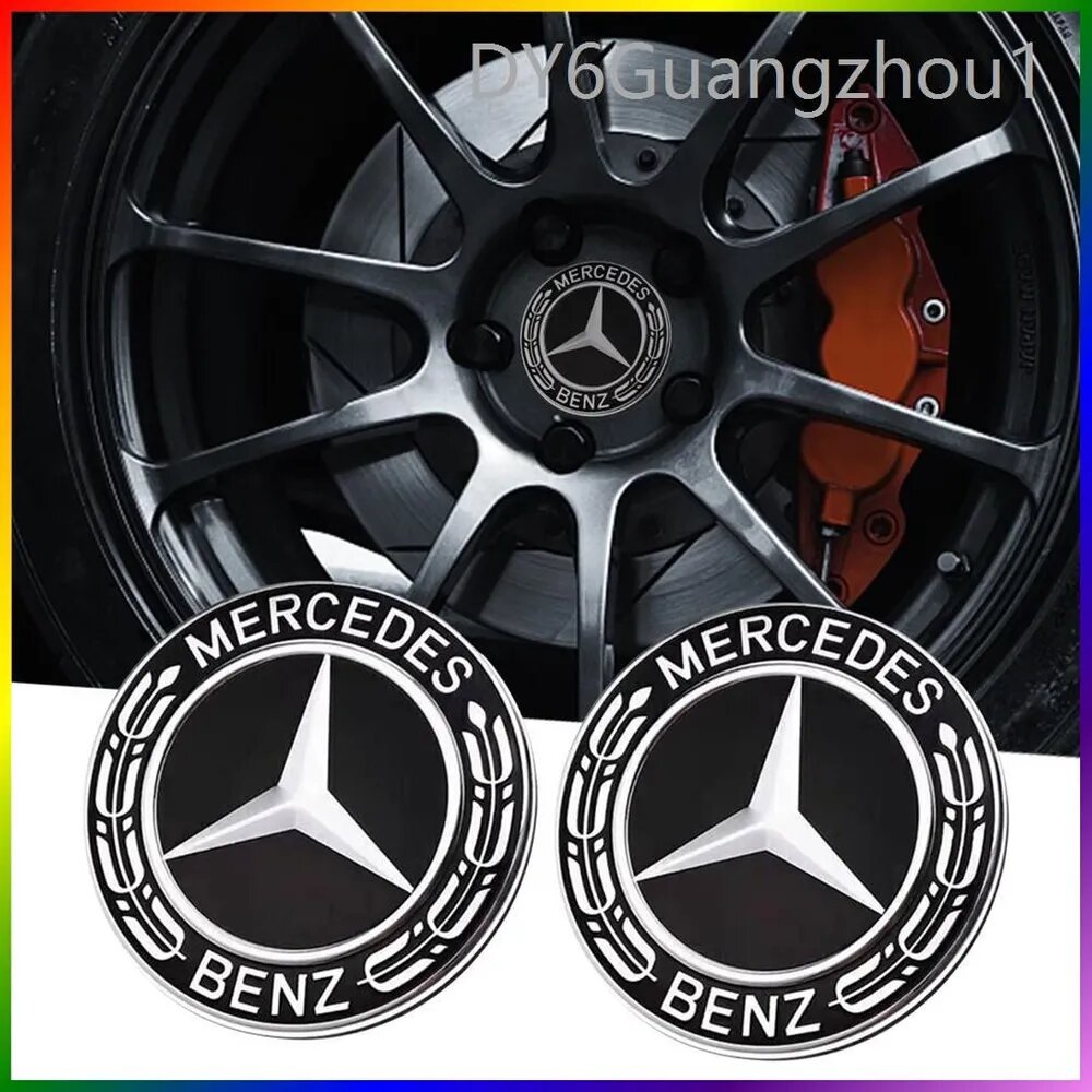 Колпачки для дисков Mercedes-Benz 75 мм, черные, комплект из 4 штук