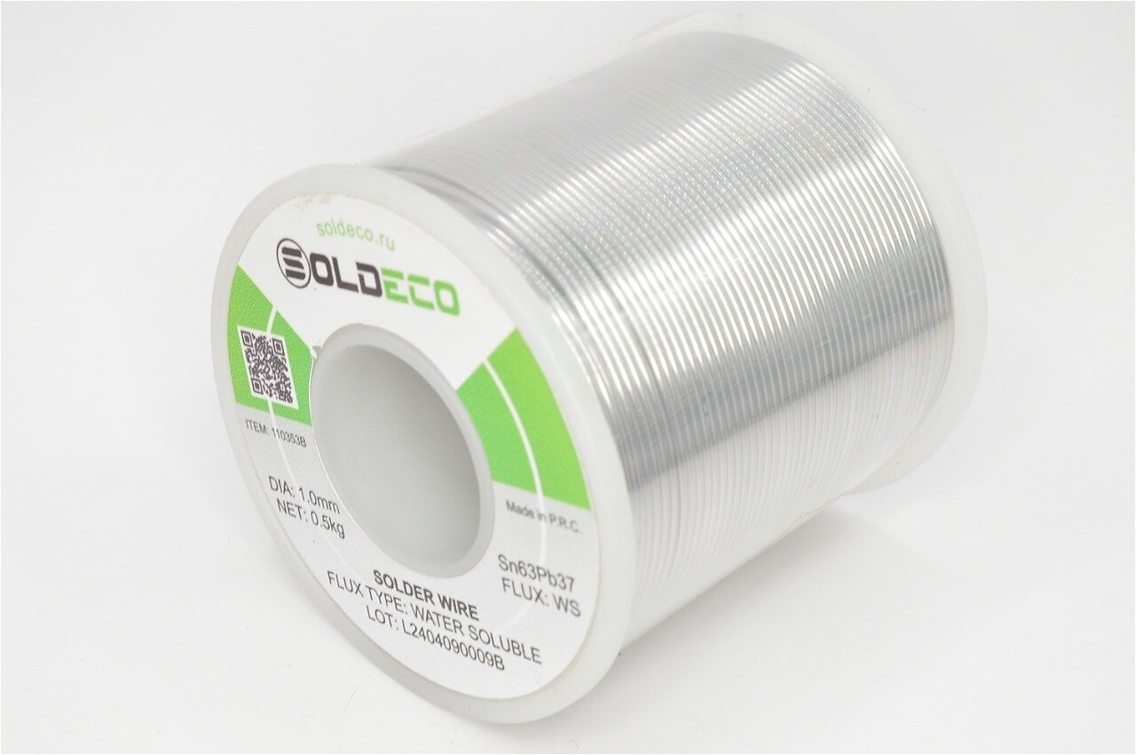 SOLDECO 110353B Припой трубчатый Sn63Pb37 с водосмывным флюсом WS 1мм/0,5кг, 1шт