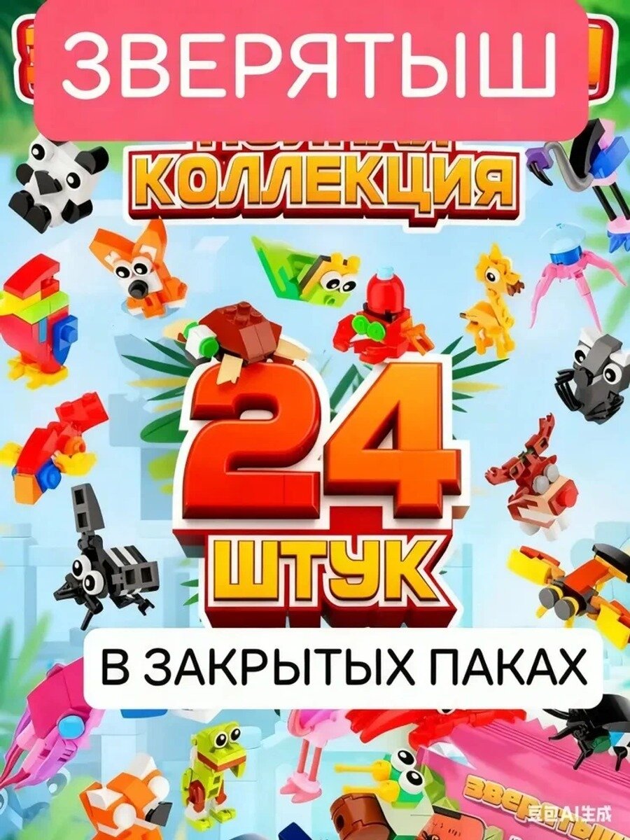 Конструктор Лего для детей со зверятами, коллекция 24 шт, розовый, 50