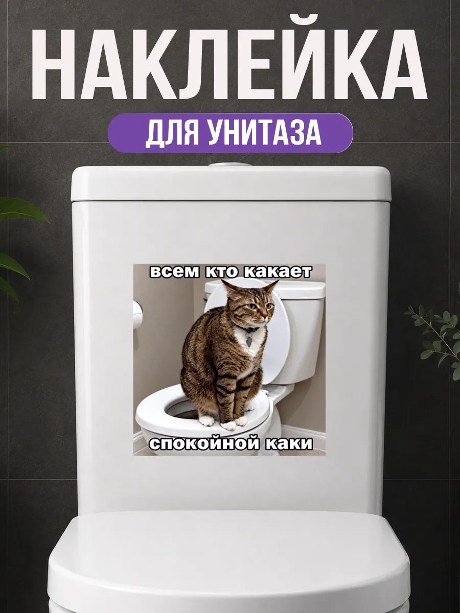 Наклейка на унитаз Мем Котик Спокойной каки