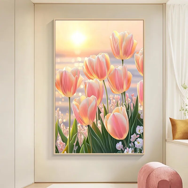 Алмазная мозаика тюльпаны 45 x 65(50 x 70) / картина с бриллиантами и стразами без подрамника