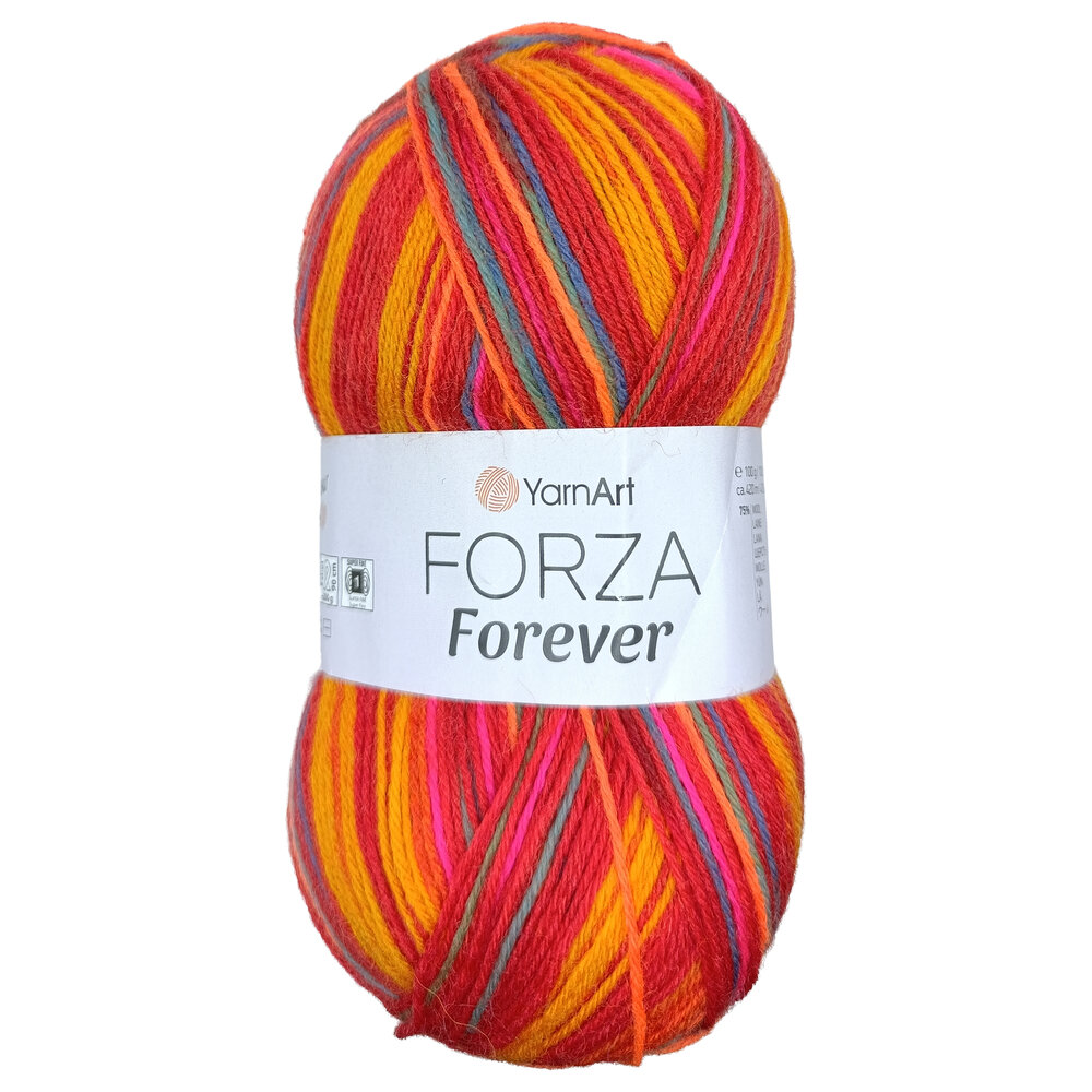 Пряжа для вязания YarnArt Forza Forever 2705 красный желтый синий 100 гр/420 м 75% шерсть, 25% полиамид
