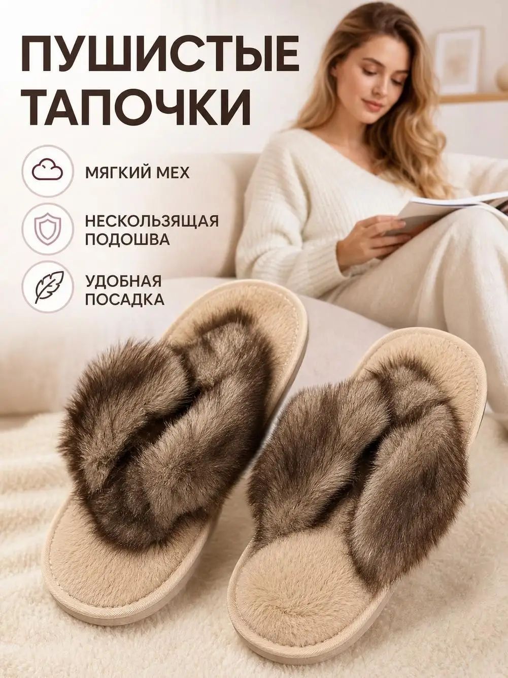 Тапочки, размер 37, светло-коричневый