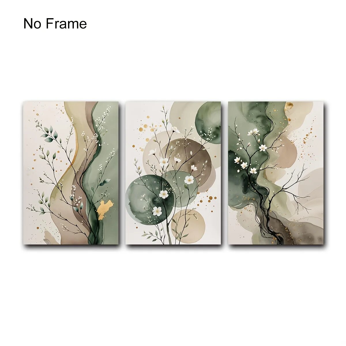 Набор из 3 картин на холсте: абстрактный зеленый цветочный узор 30x40cm No Frame