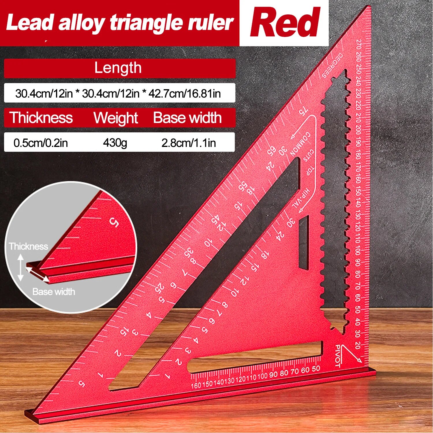 Треугольный манометр из алюминия Red 12inch