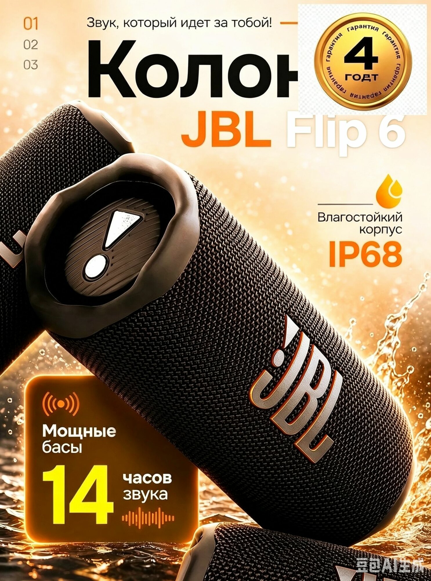 Колонка блютуз беспроводная мощная J BL Flip 6, Артикул: 5756714465
