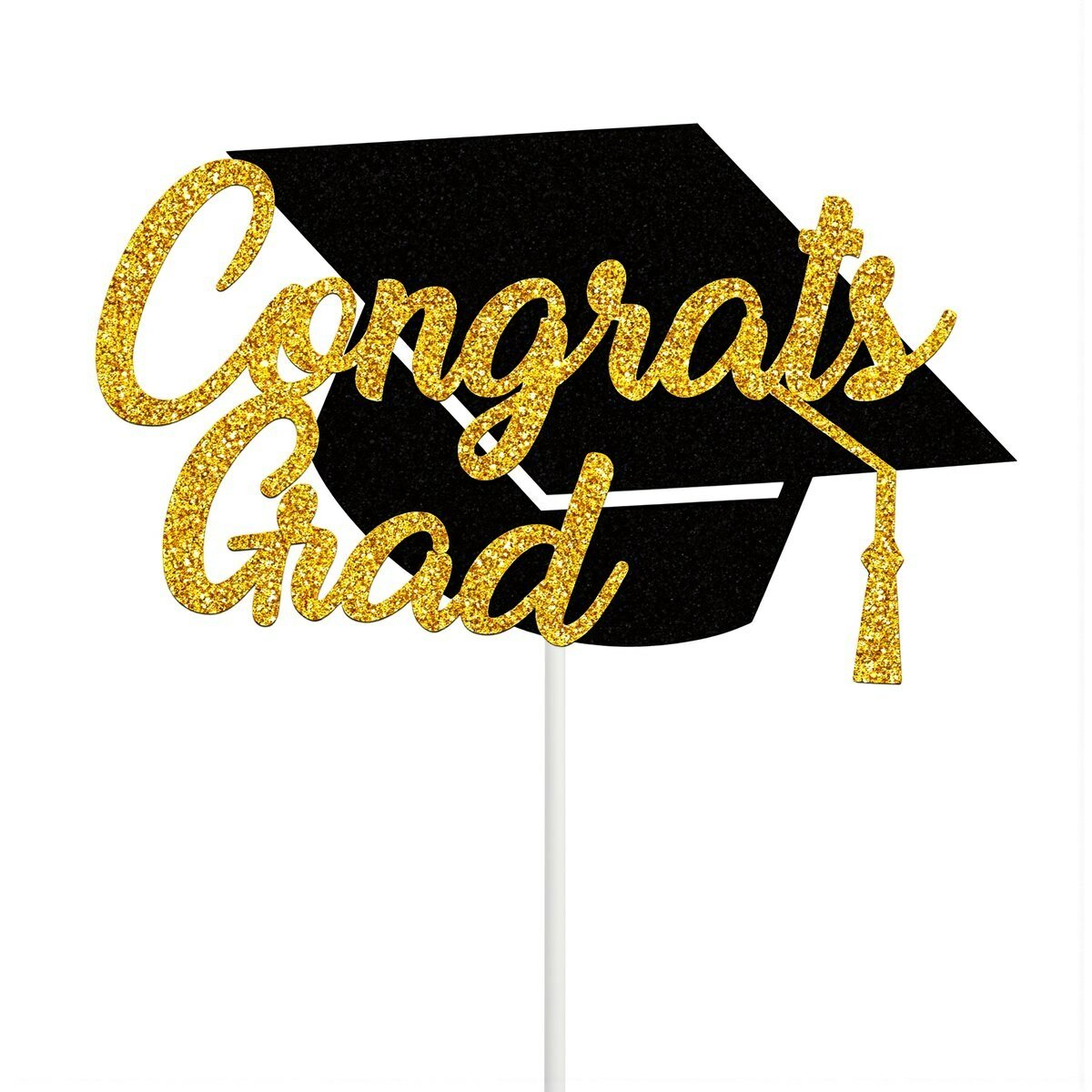 Топпер для торта Congrats Grad декор для выпускного праздника глиттерное покрытие форма академической шапки, Золотой