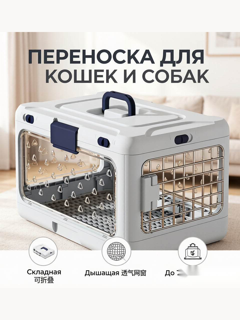 Переноска складная для кошек и собак, дорожная сумка для перевозки животных, портативная, дышащая