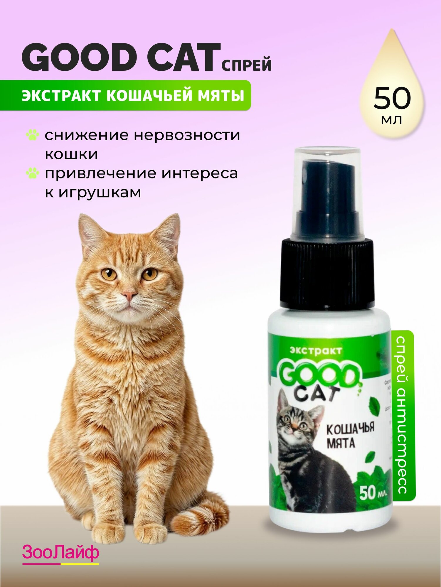 Спрей Good Cat антистресс для кошек "экстракт кошачьей мяты", 50 мл