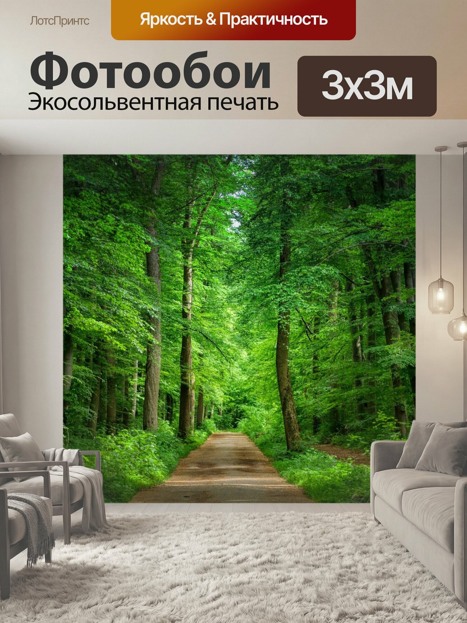 Фотообои "Дорожка, лес, лесная тропа" 300x300 см. экосольвентная печать